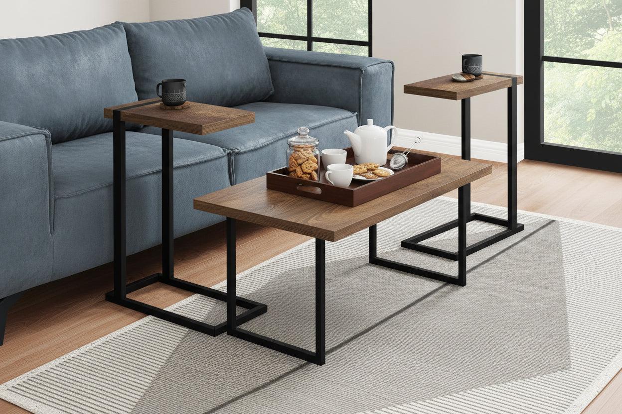 Accent Table Brown Reclaimed Wood/Black Metal C-Shape-Accent Table-DECOROLALA