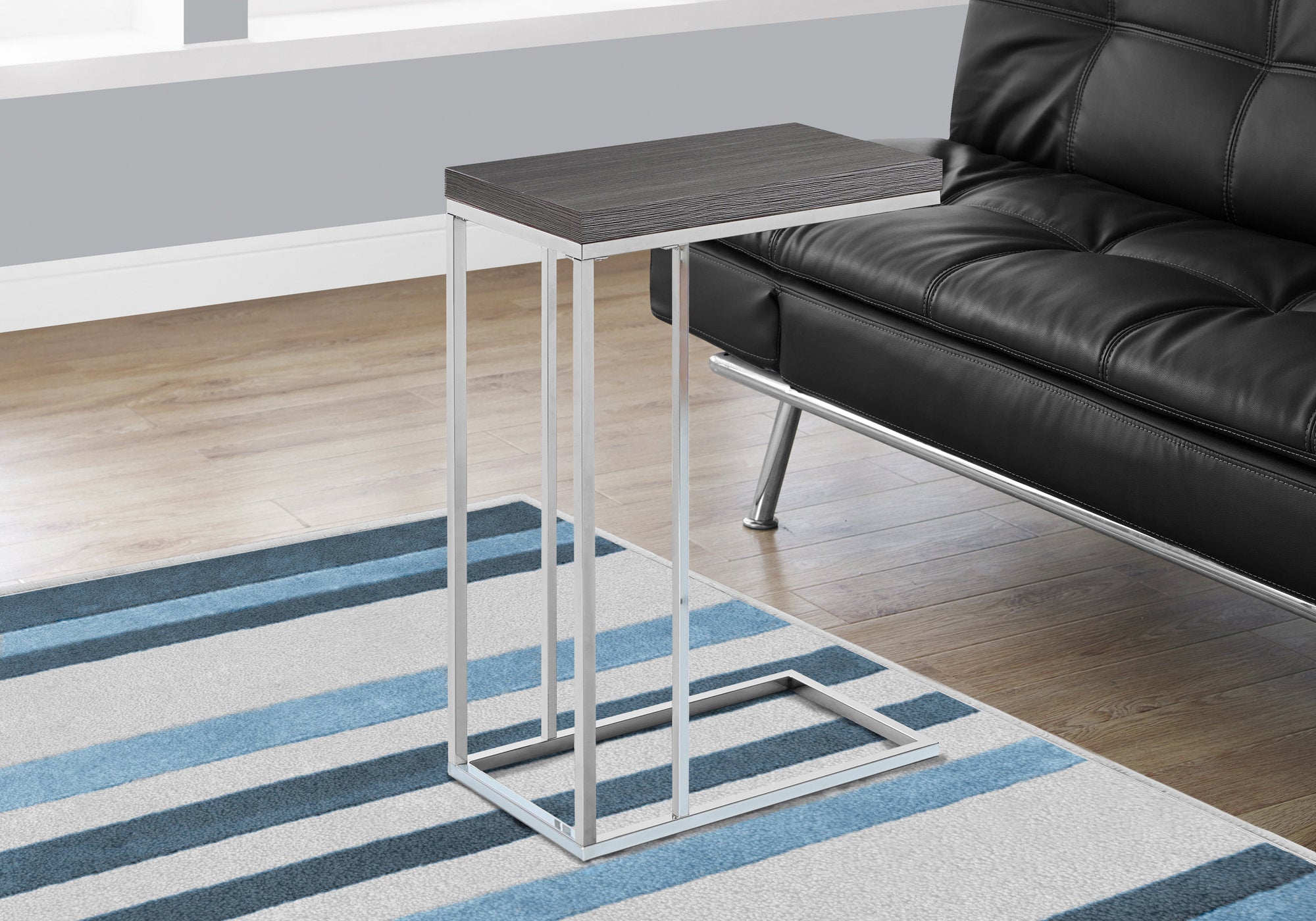 Accent Table C-Shape Espresso Wood Bronze Metal-Accent Table-DECOROLALA