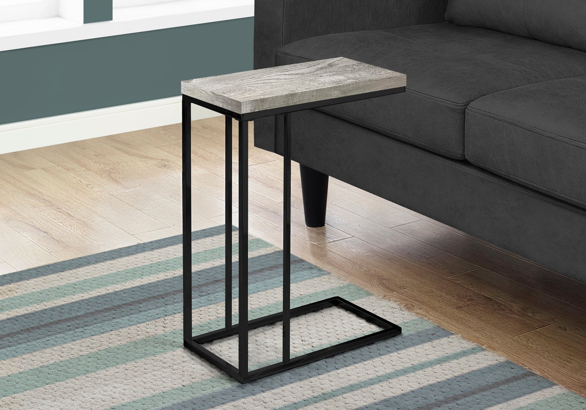 Accent Table C-Shape Espresso Wood Bronze Metal-Accent Table-DECOROLALA