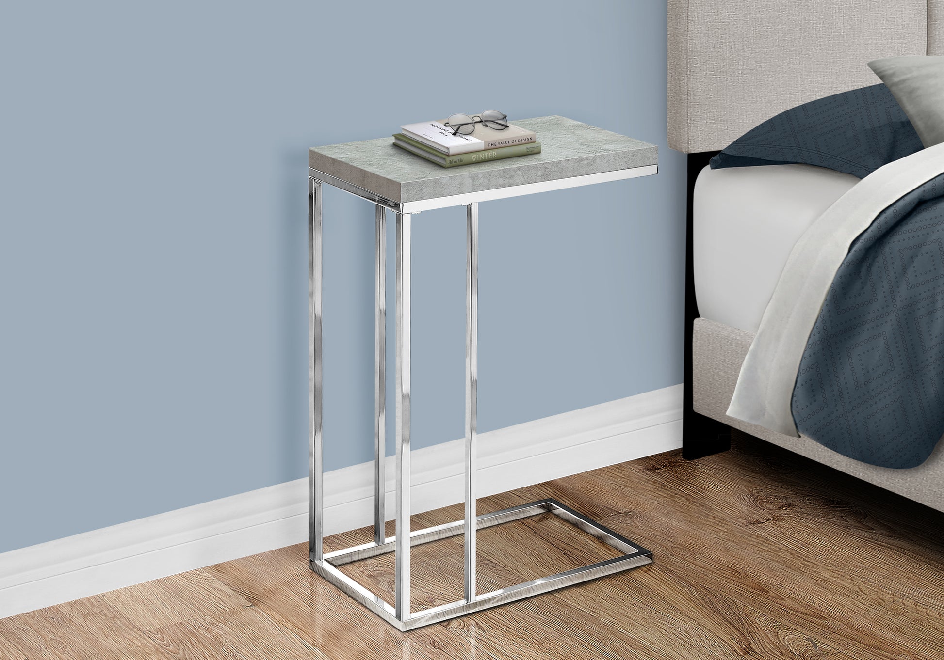 Accent Table C-Shape Espresso Wood Bronze Metal-Accent Table-DECOROLALA