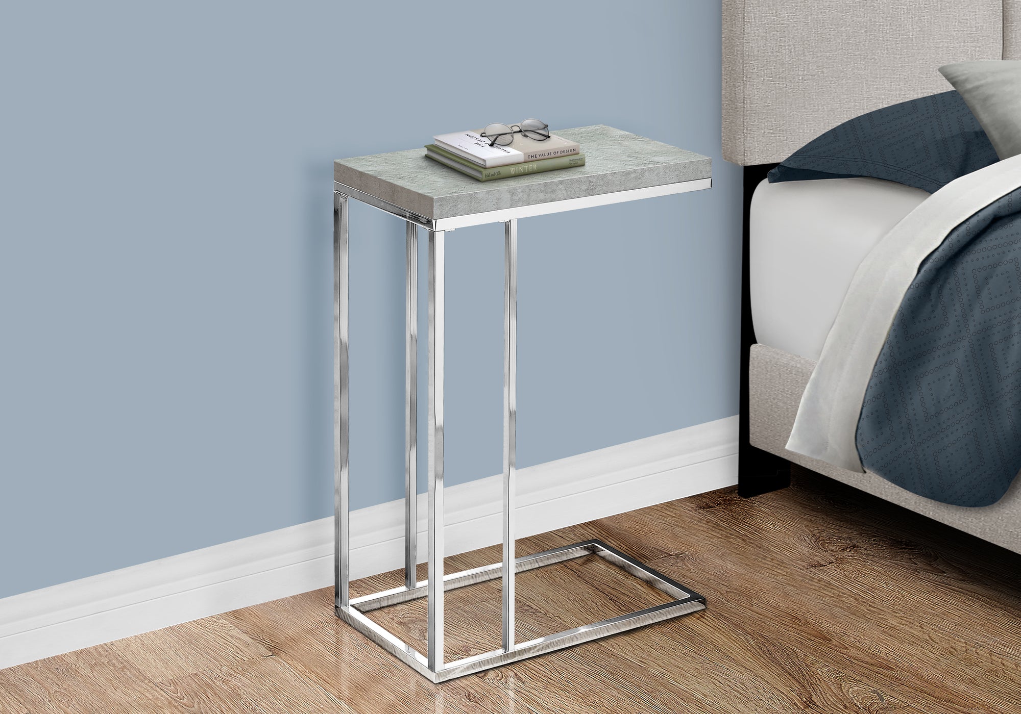 Accent Table C-Shape Espresso Wood Bronze Metal-Accent Table-DECOROLALA