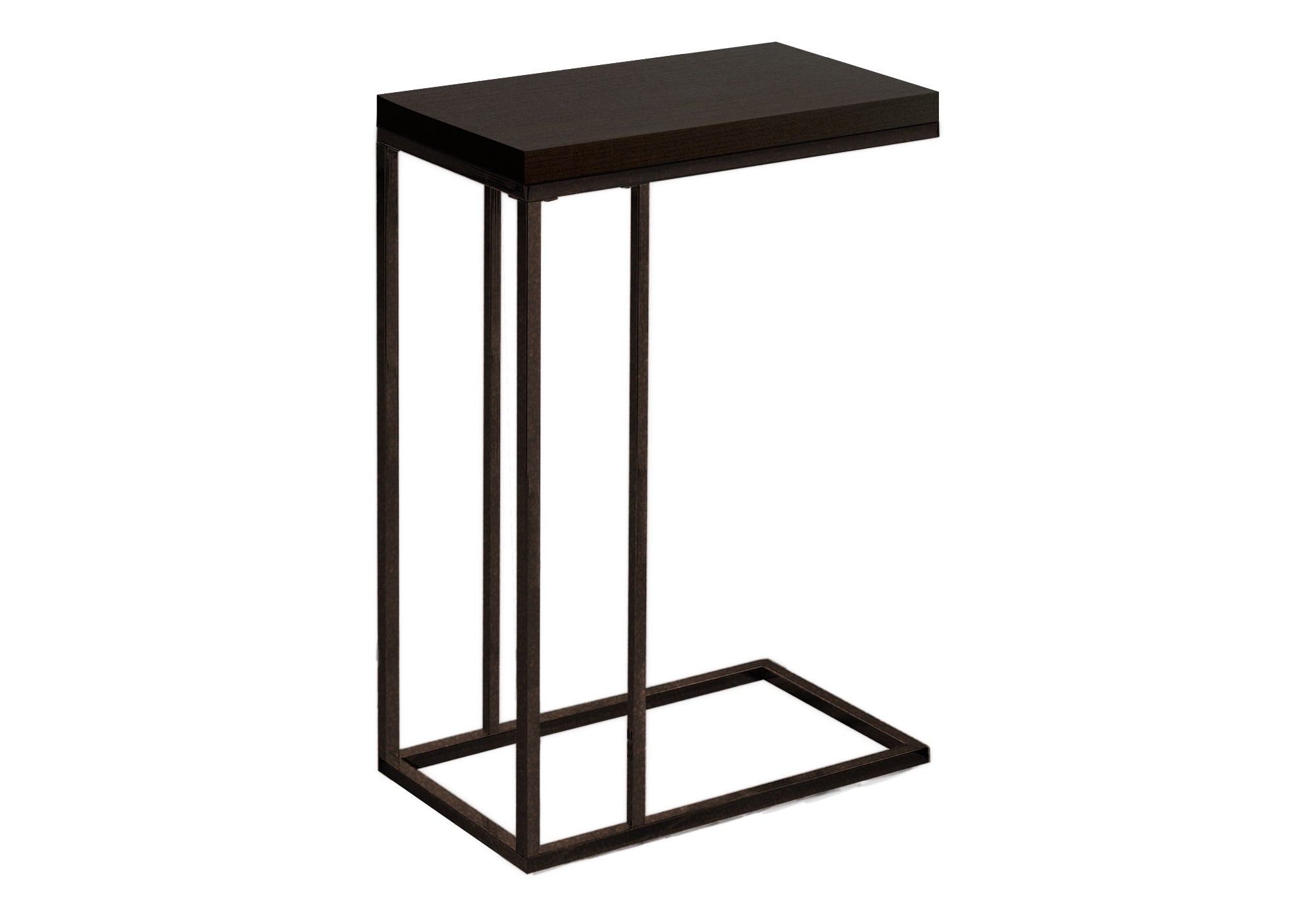 Accent Table C-Shape Espresso Wood Bronze Metal-Accent Table-DECOROLALA