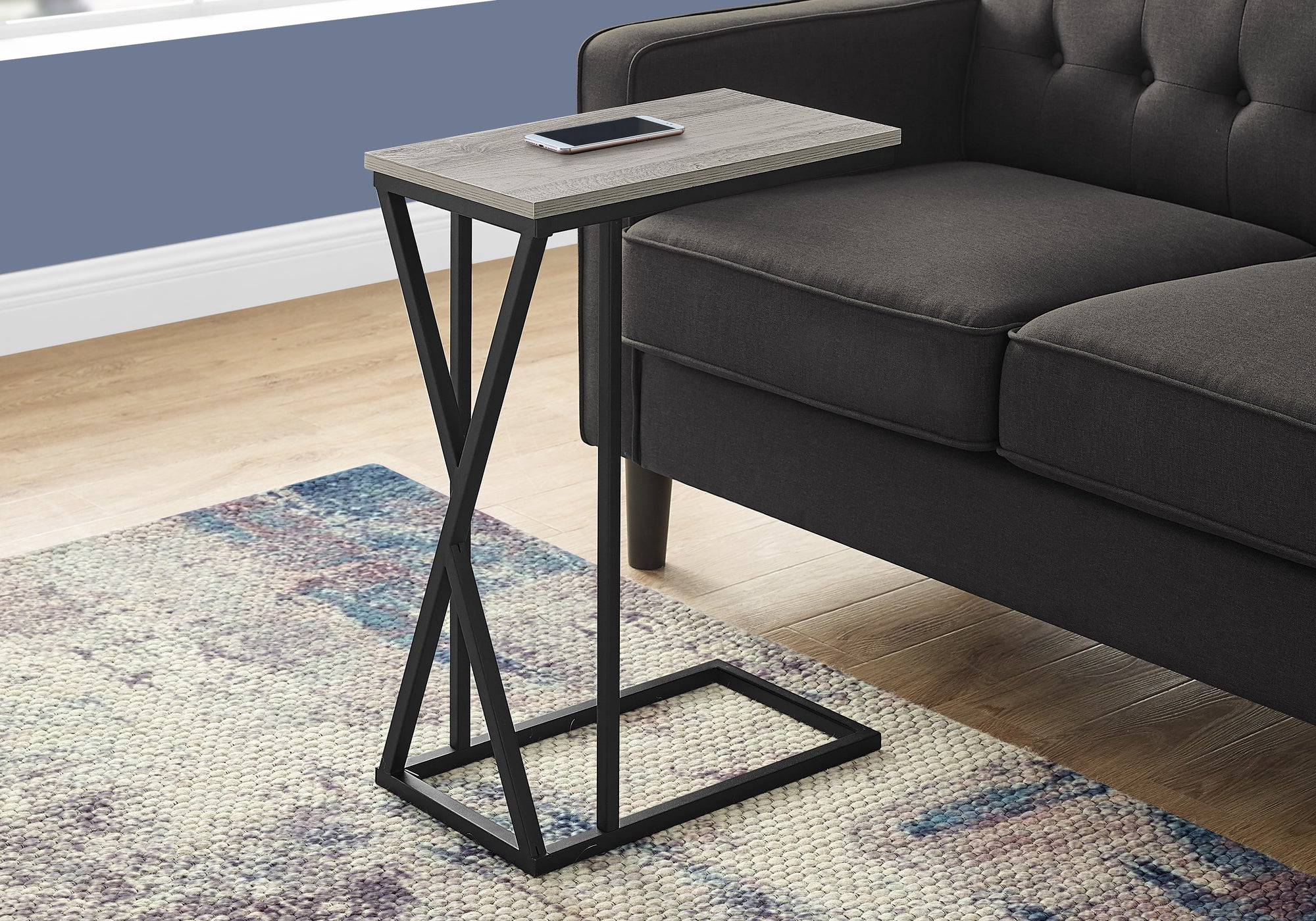 Accent Table C-Shaped 25"H Black Metal-Nesting Table-DECOROLALA