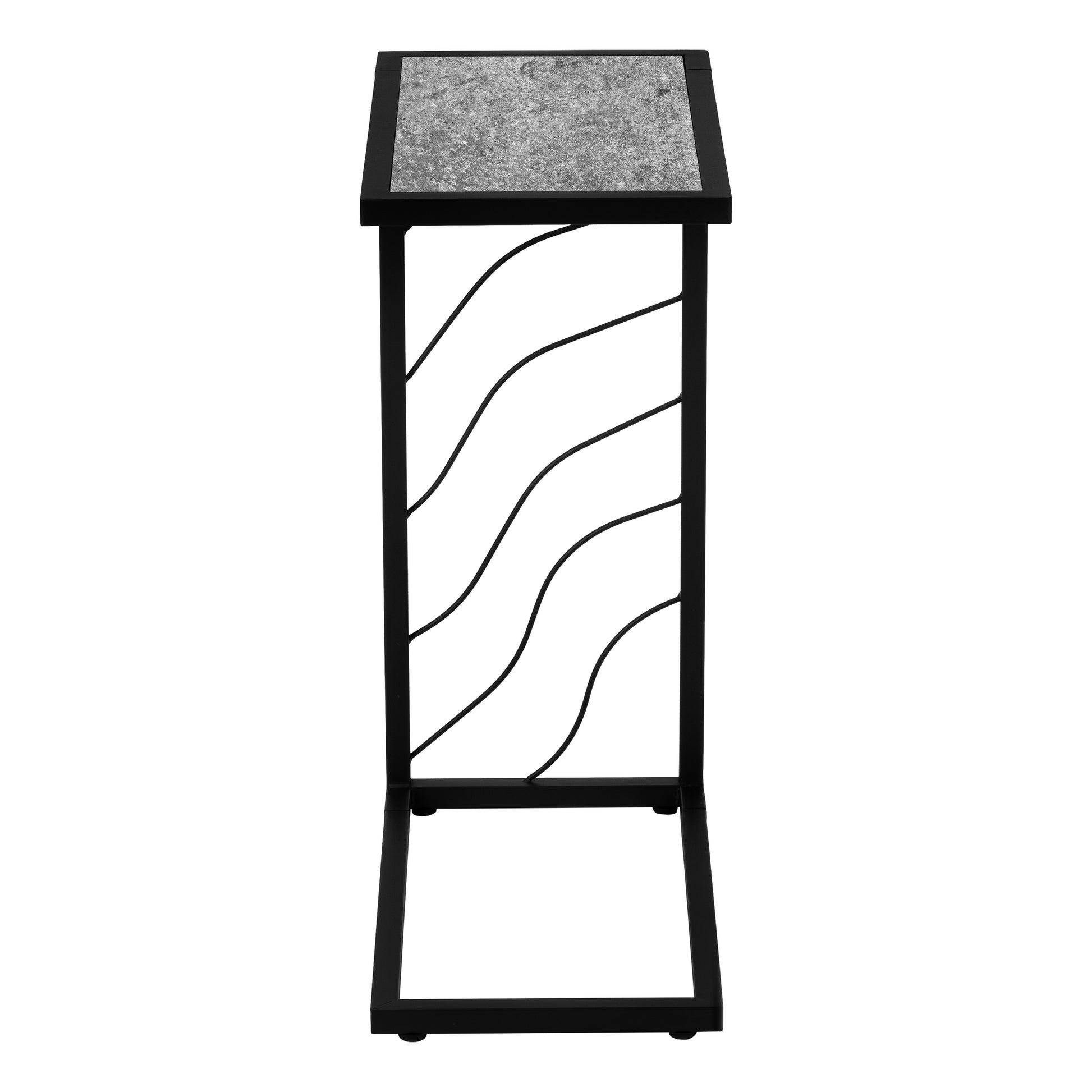 Accent Table C-Shaped 25"H White Marble-Look Black Metal-Accent Table-DECOROLALA