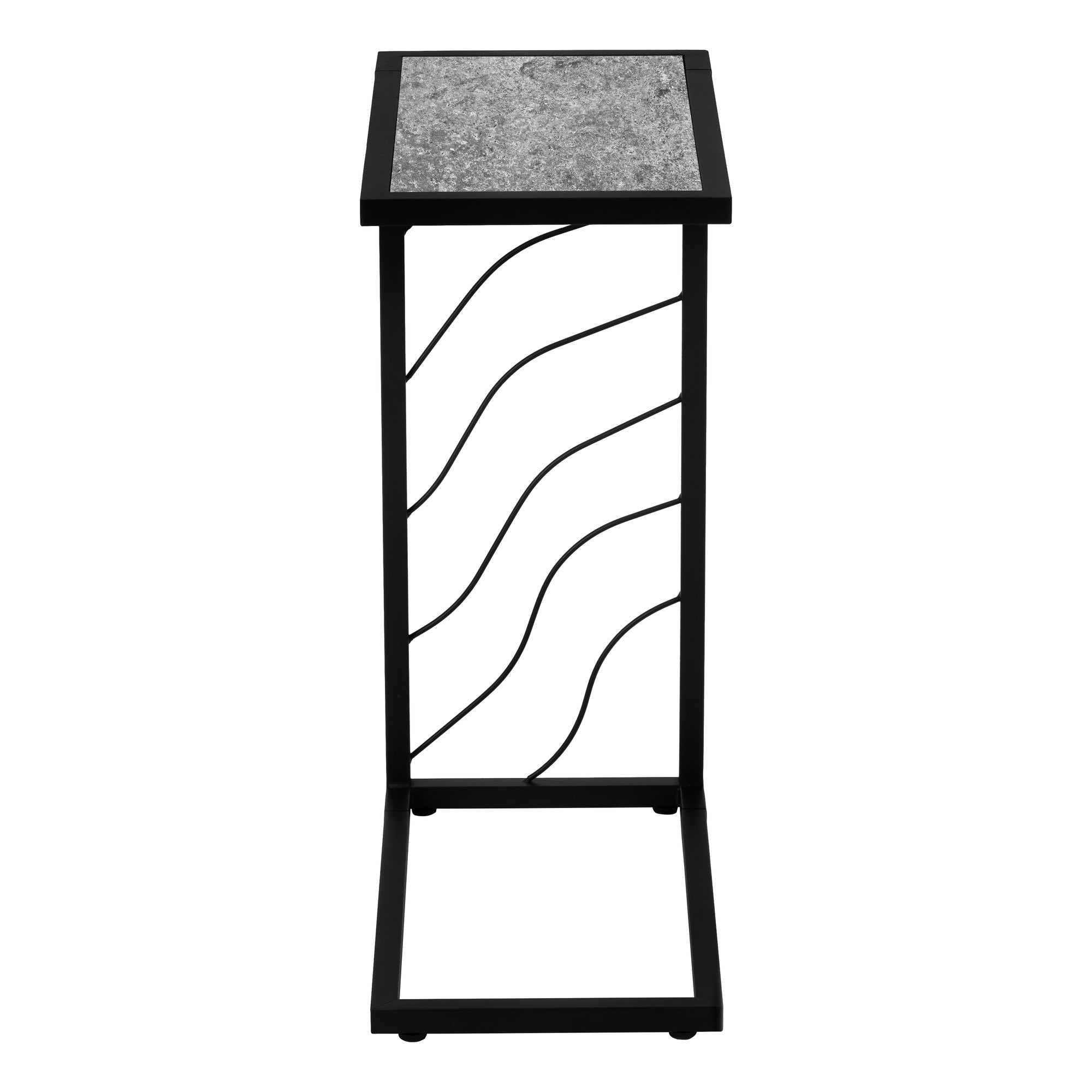 Accent Table C-Shaped 25"H White Marble-Look Black Metal-Accent Table-DECOROLALA