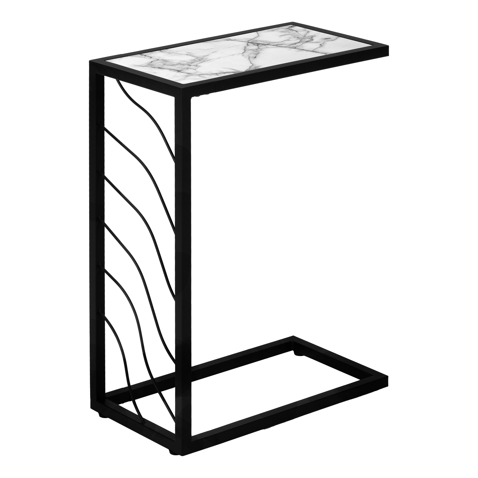 Accent Table C-Shaped 25"H White Marble-Look Black Metal-Accent Table-DECOROLALA