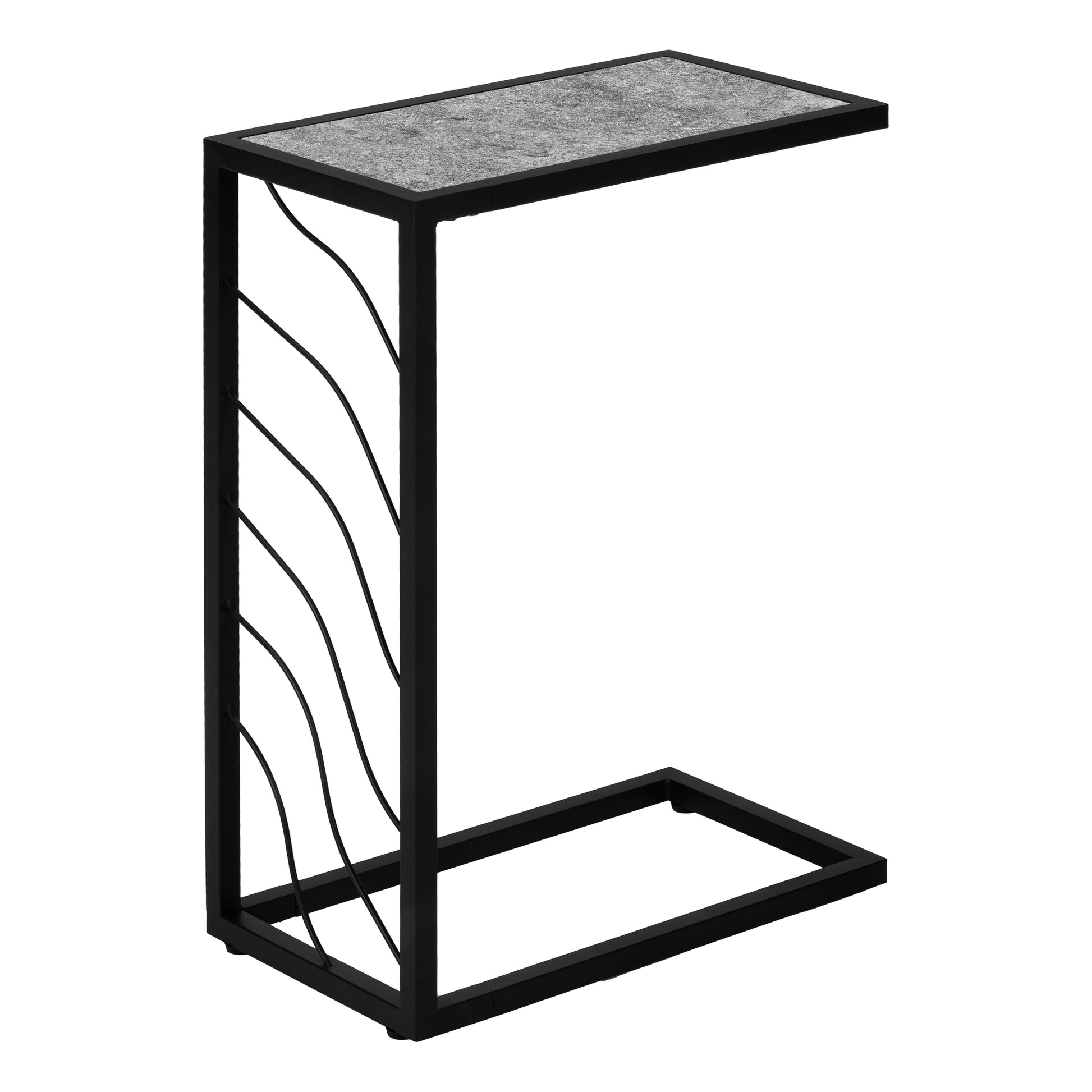 Accent Table C-Shaped 25"H White Marble-Look Black Metal-Accent Table-DECOROLALA
