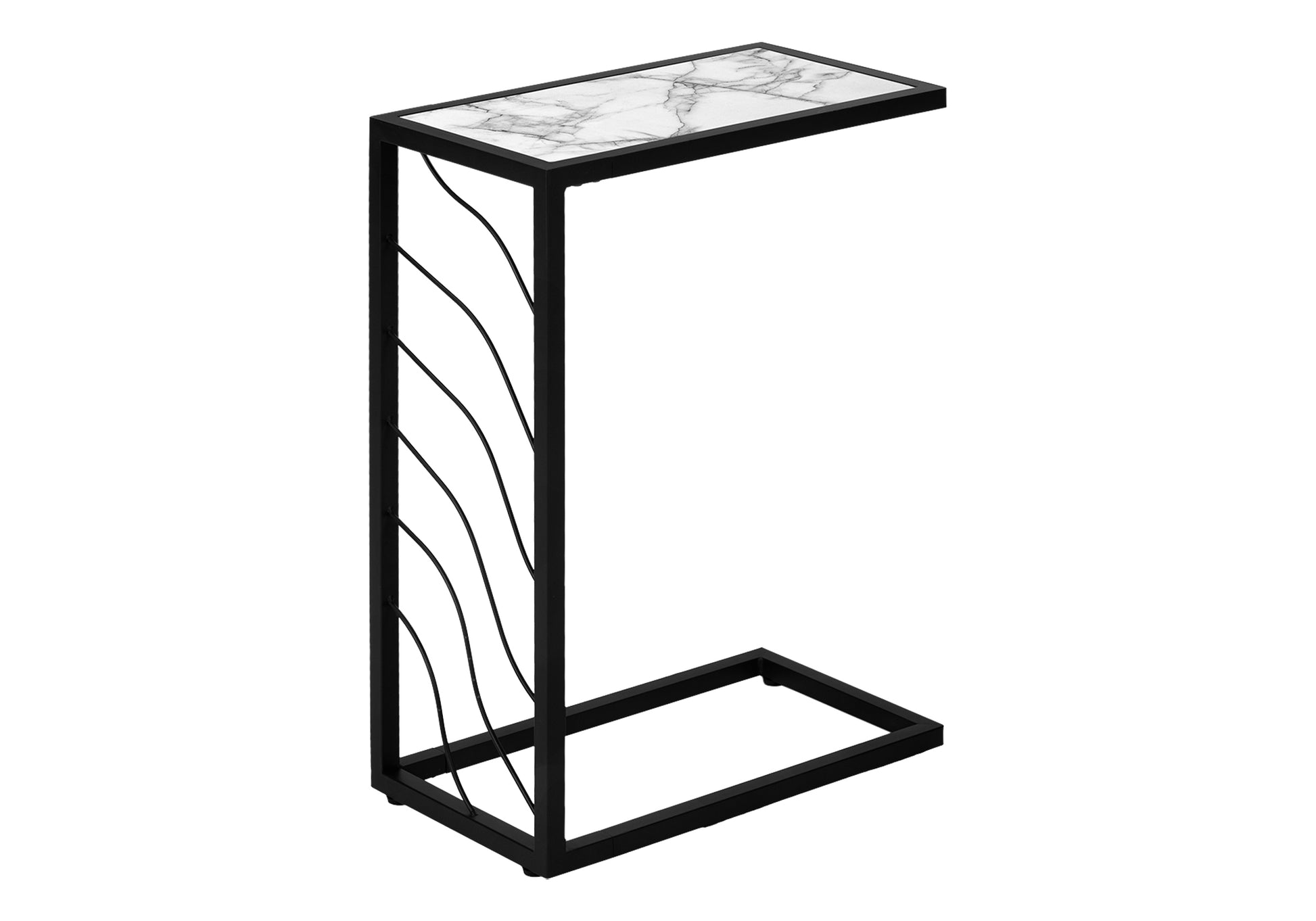 Accent Table C-Shaped 25"H White Marble-Look Black Metal-Accent Table-DECOROLALA