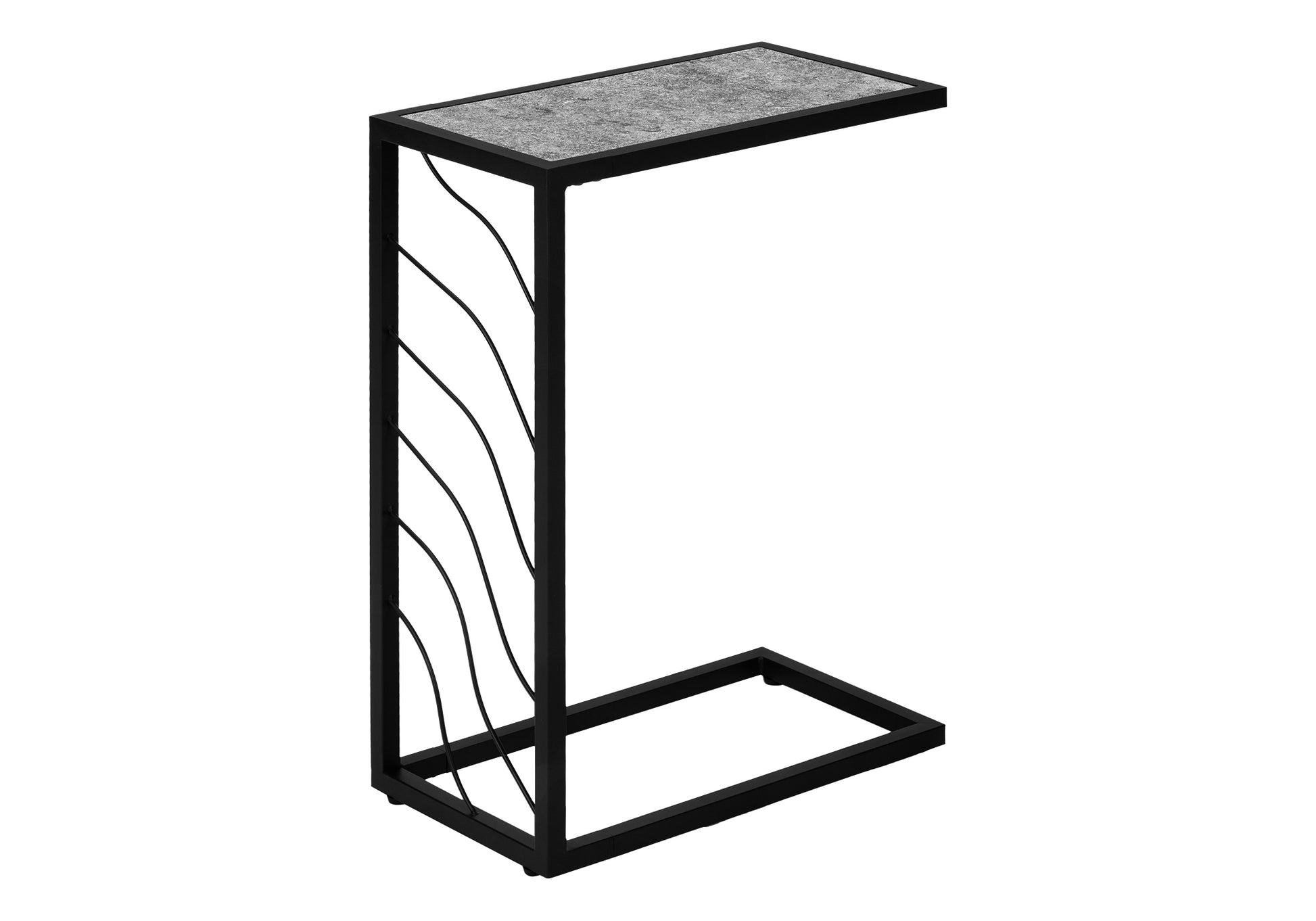Accent Table C-Shaped 25"H White Marble-Look Black Metal-Accent Table-DECOROLALA