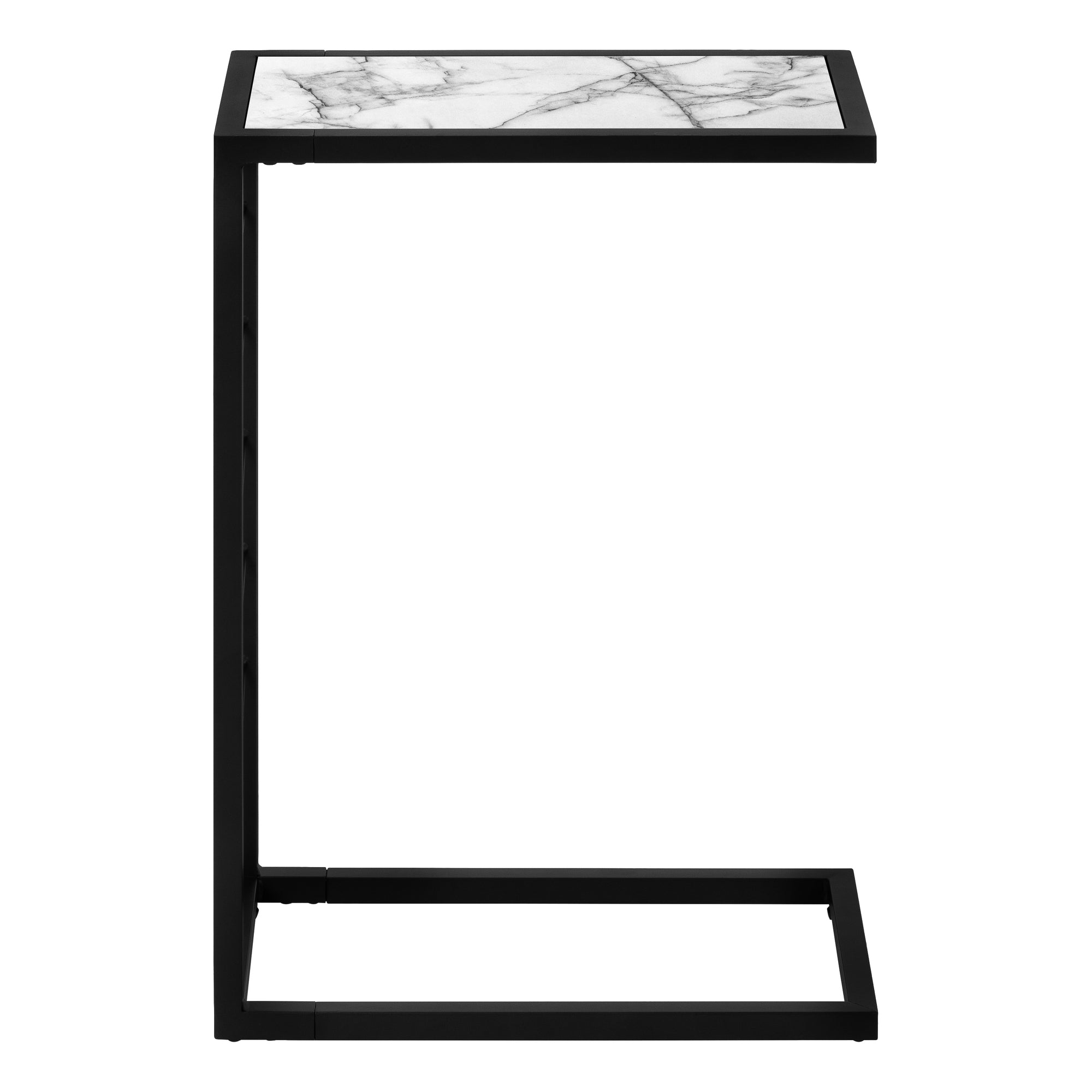 Accent Table C-Shaped 25"H White Marble-Look Black Metal-Accent Table-DECOROLALA