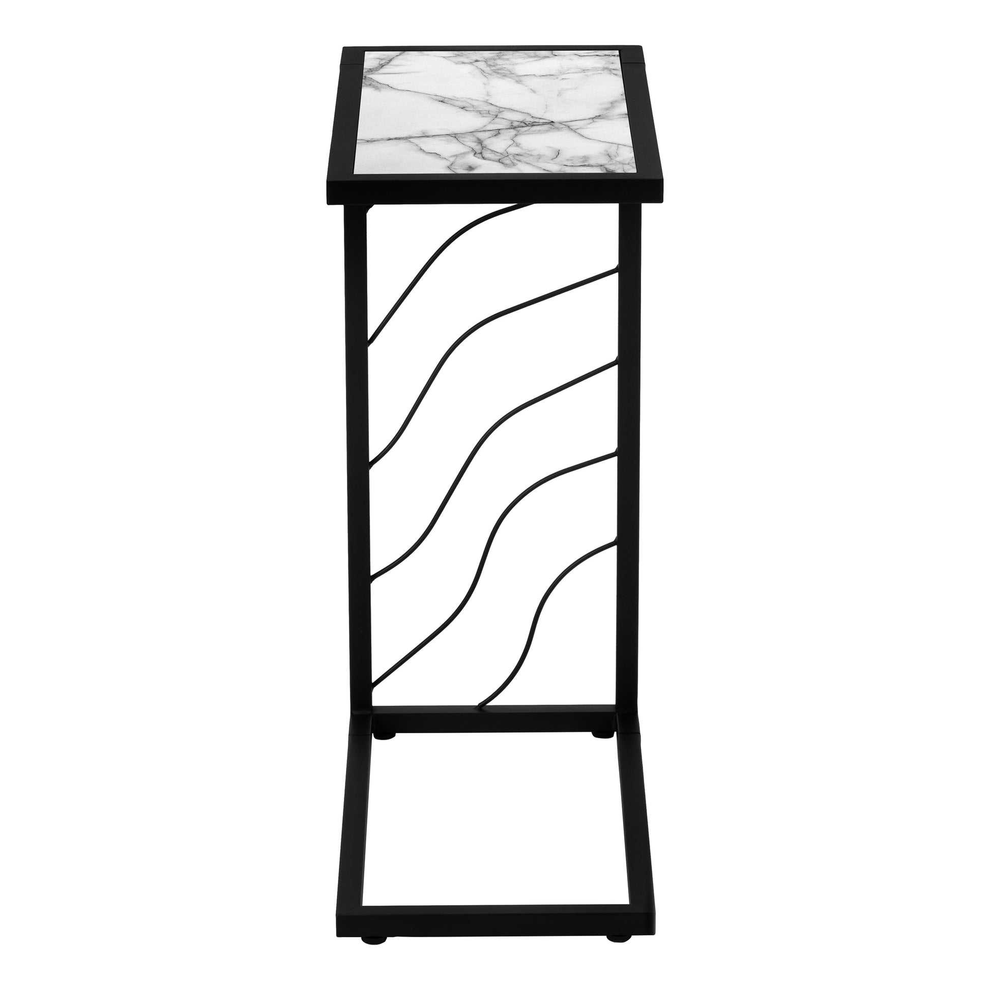 Accent Table C-Shaped 25"H White Marble-Look Black Metal-Accent Table-DECOROLALA