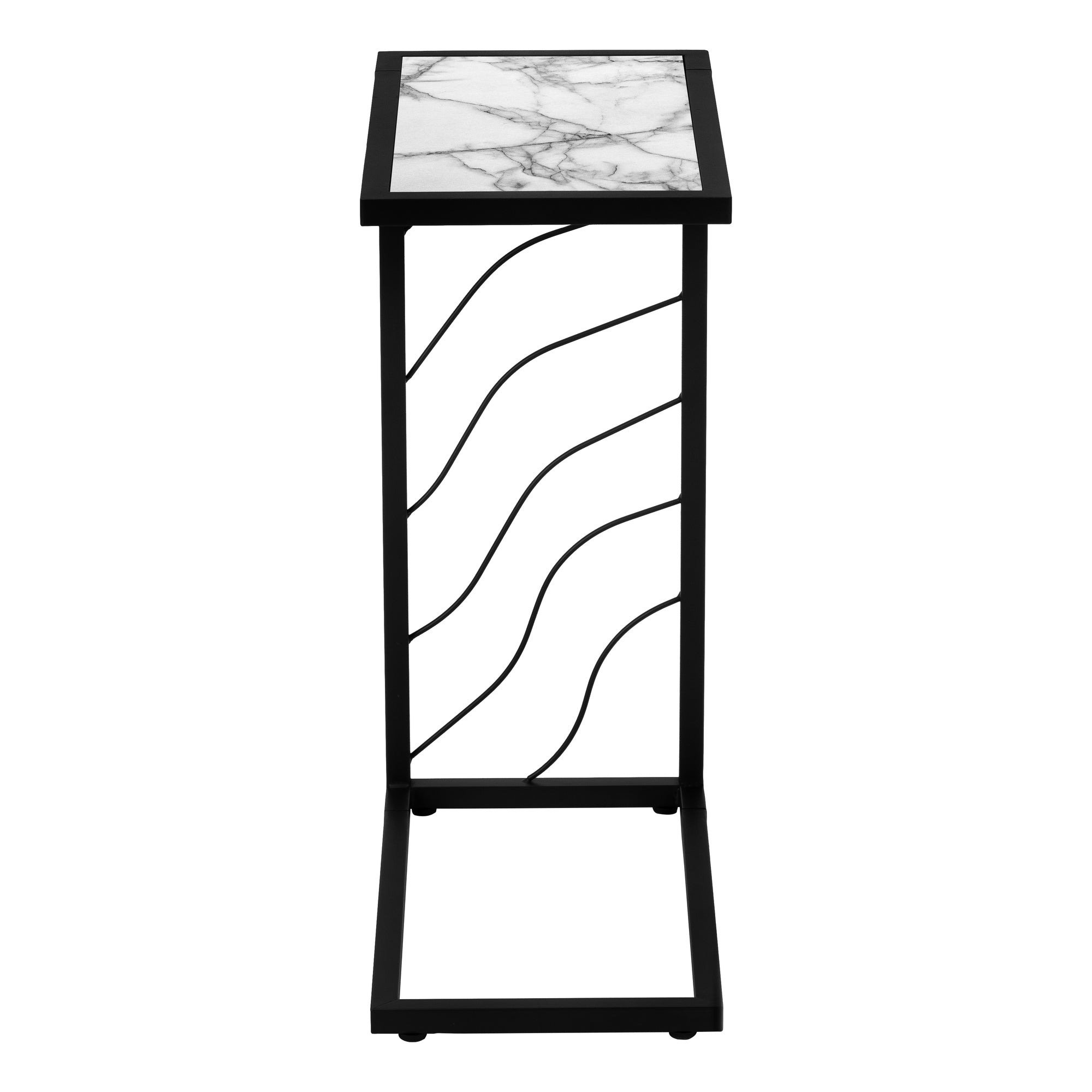 Accent Table C-Shaped 25"H White Marble-Look Black Metal-Accent Table-DECOROLALA