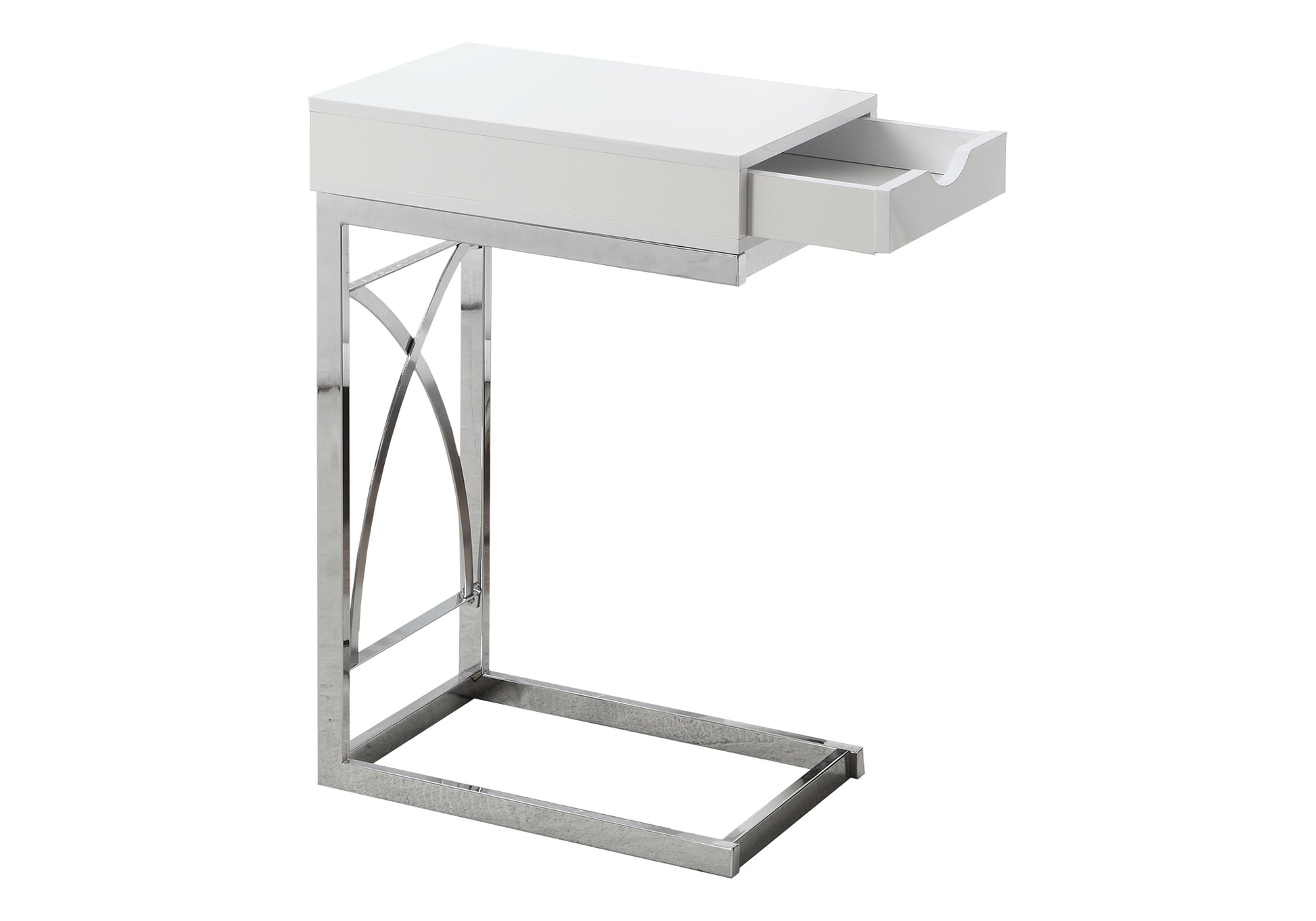 Accent Table Chrome Metal Glossy White Drawer-Accent Table-DECOROLALA