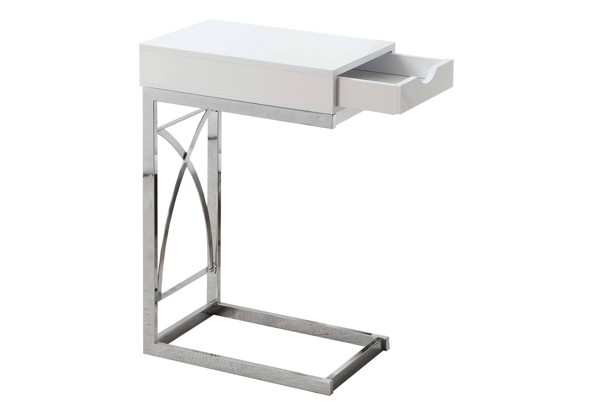 Accent Table Chrome Metal Glossy White Drawer-Accent Table-DECOROLALA