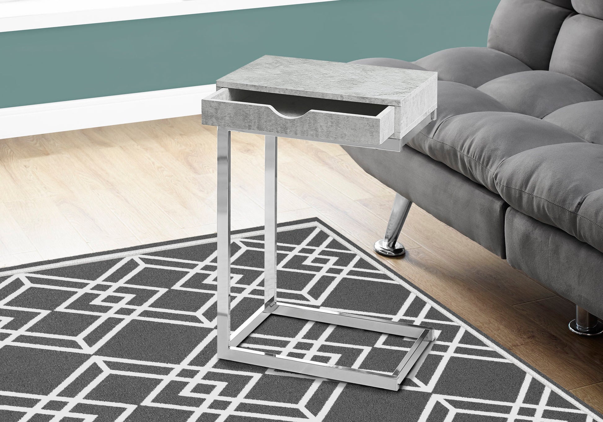 Accent Table Espresso C-Shape with Drawer-Coffee Table-DECOROLALA