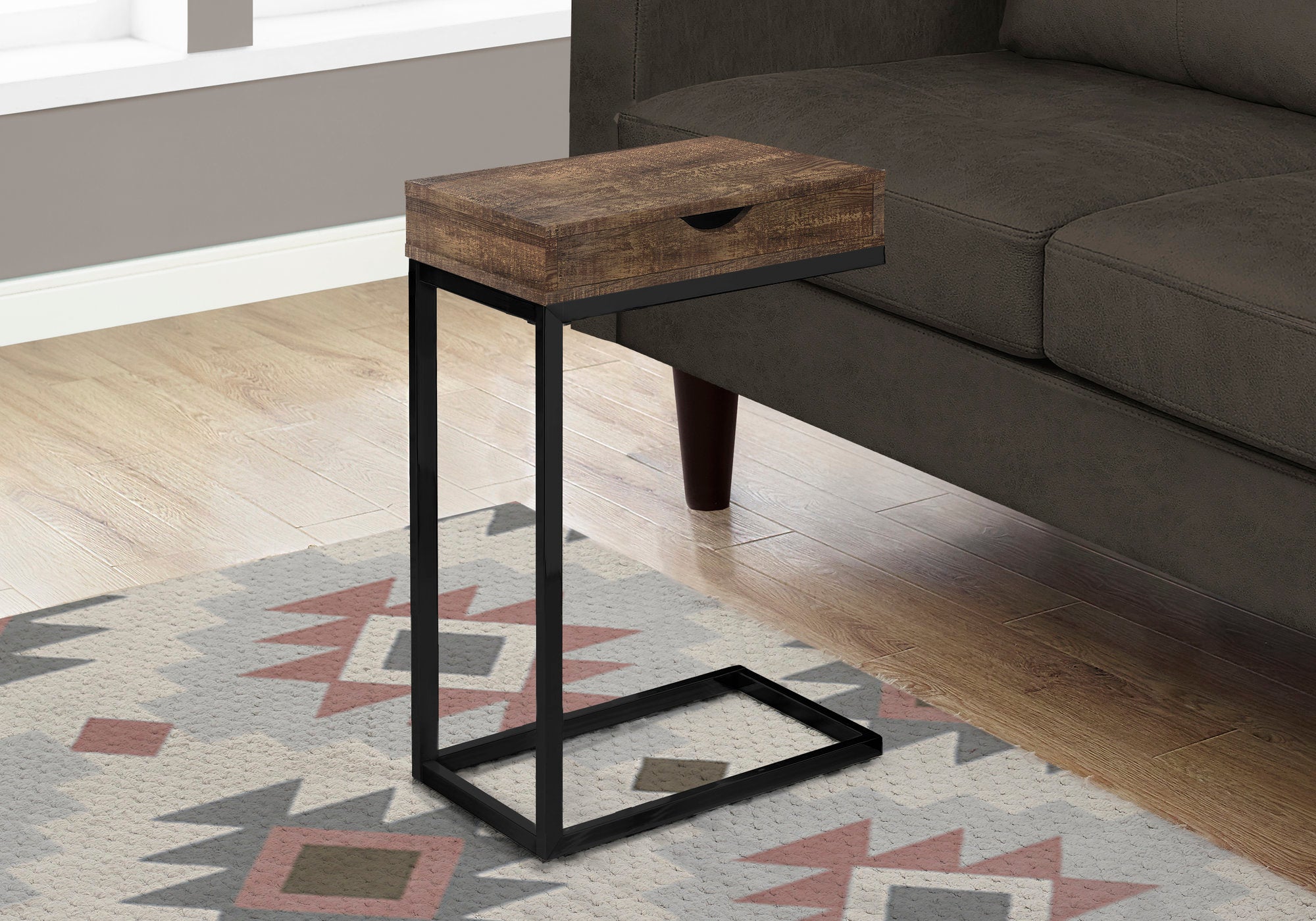 Accent Table Espresso C-Shape with Drawer-Coffee Table-DECOROLALA