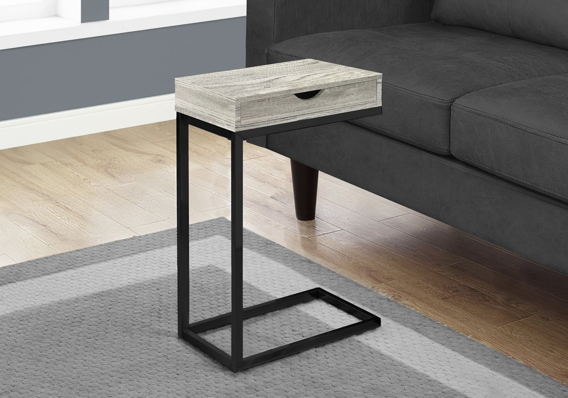 Accent Table Espresso C-Shape with Drawer-Coffee Table-DECOROLALA