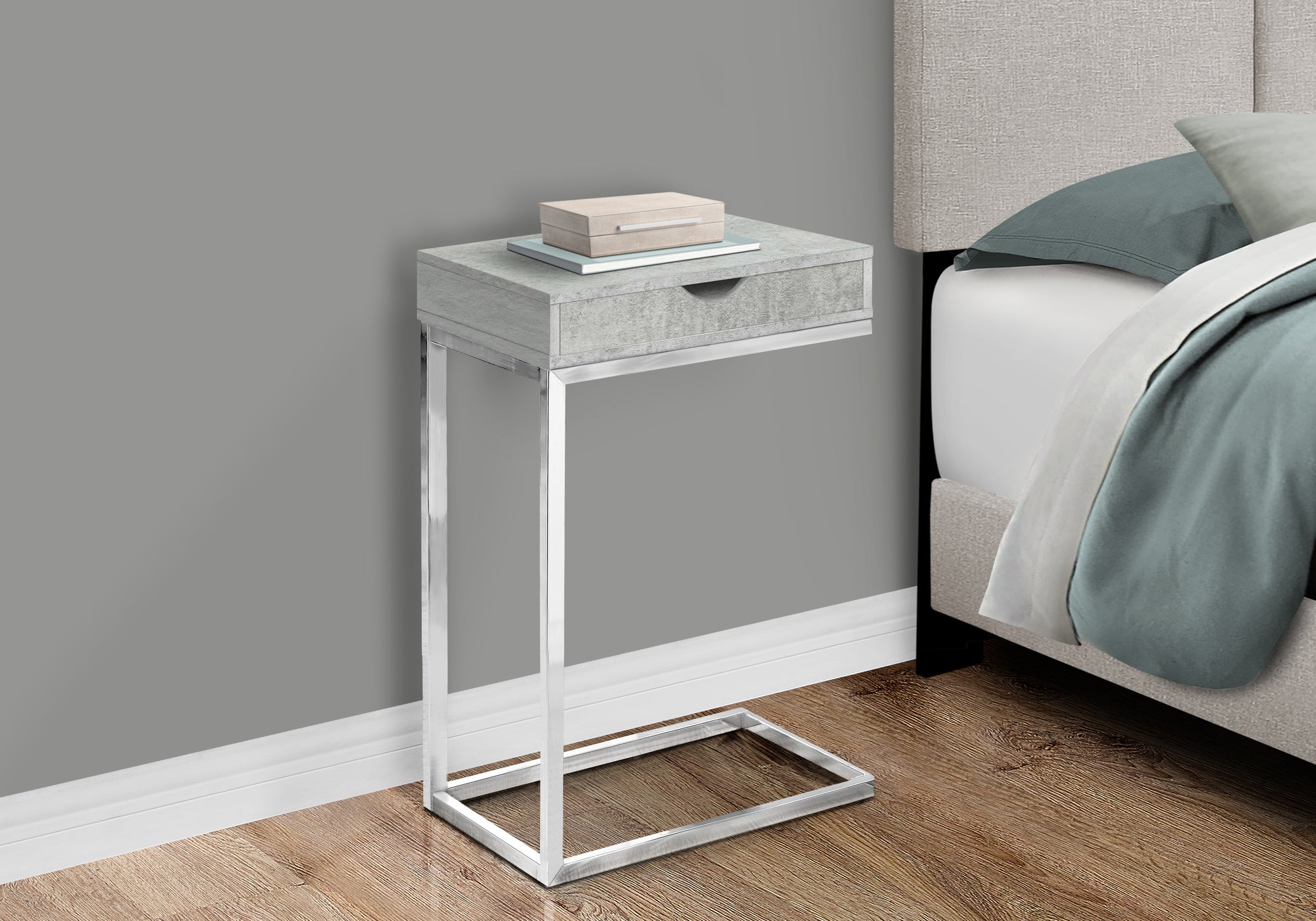 Accent Table Espresso C-Shape with Drawer-Coffee Table-DECOROLALA