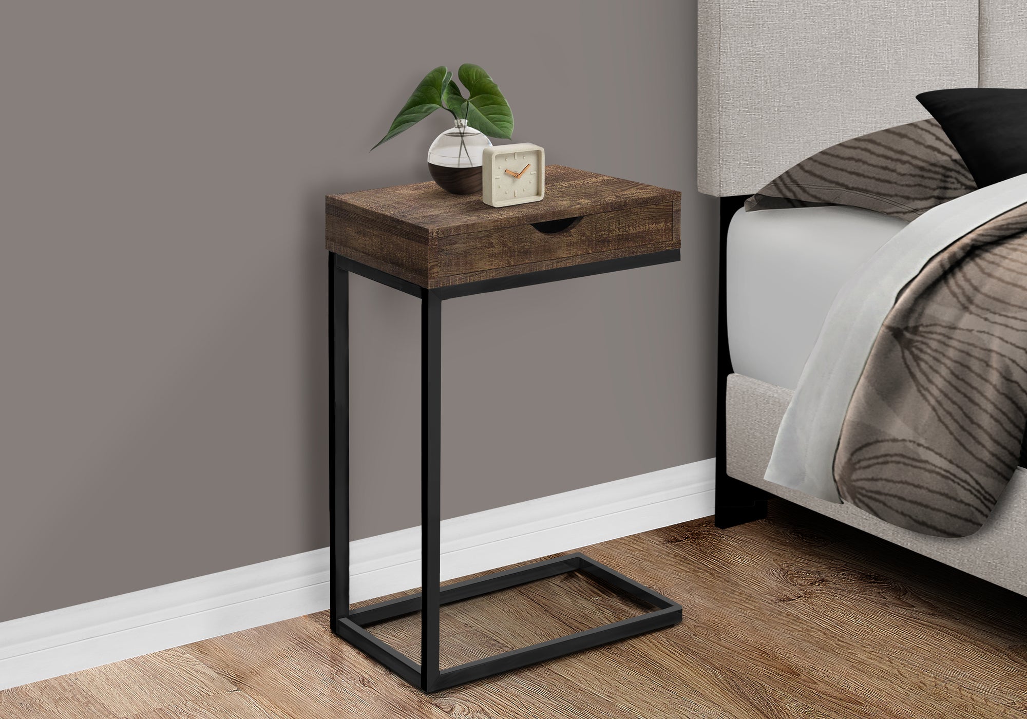Accent Table Espresso C-Shape with Drawer-Coffee Table-DECOROLALA