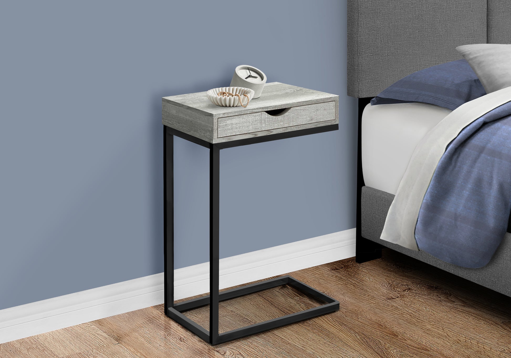Accent Table Espresso C-Shape with Drawer-Coffee Table-DECOROLALA