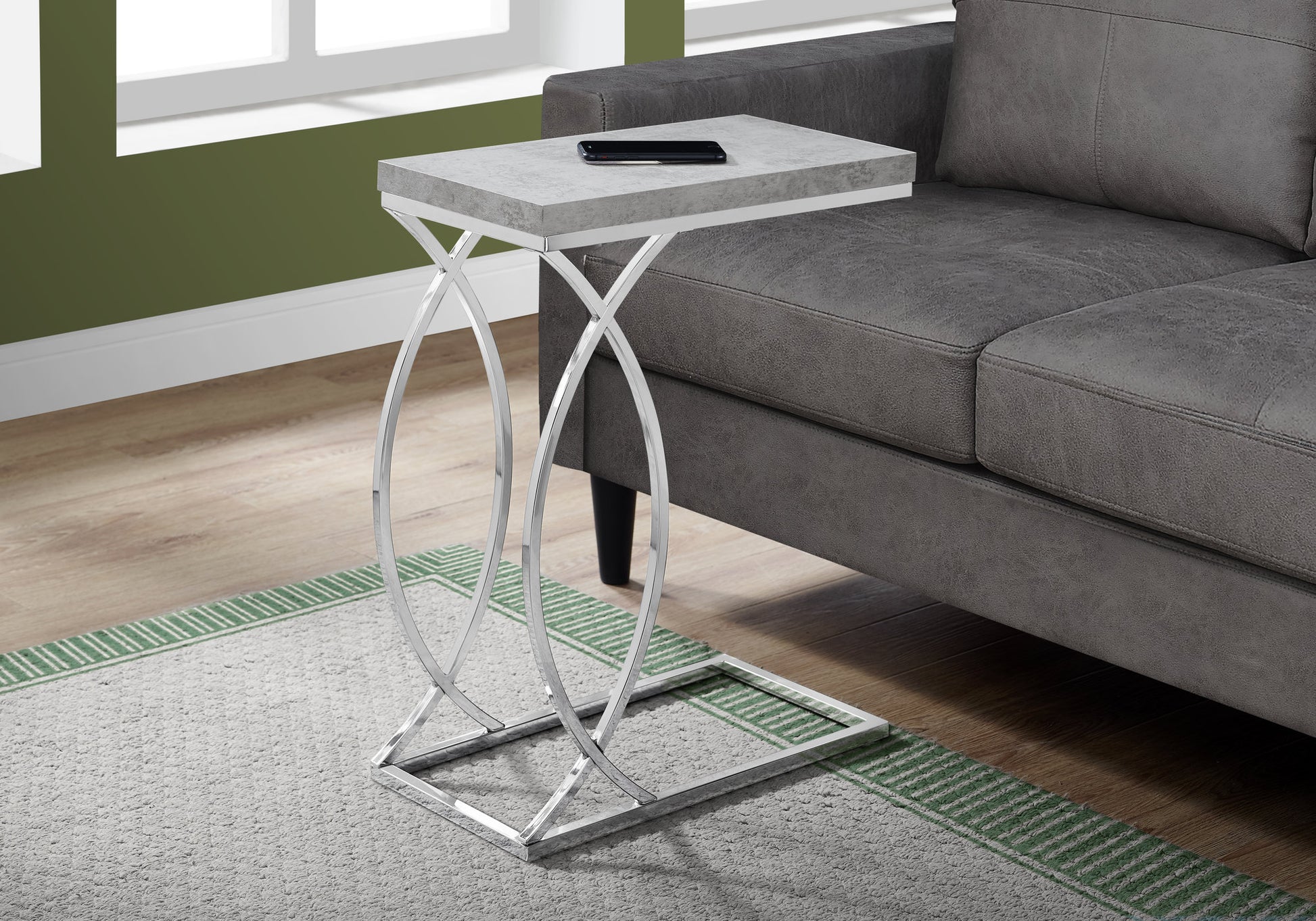Accent Table - Glossy White With Chrome Metal-Accent Table-DECOROLALA