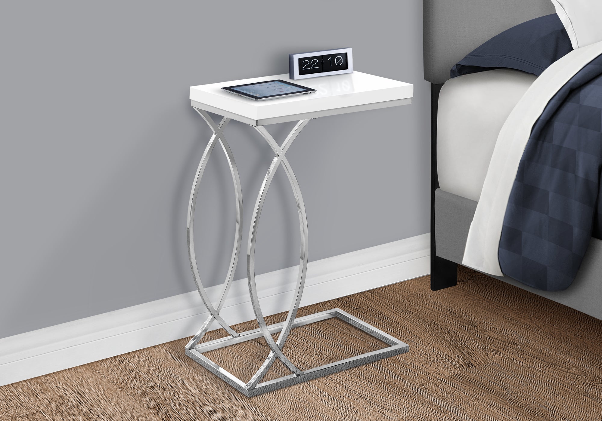 Accent Table - Glossy White With Chrome Metal-Accent Table-DECOROLALA