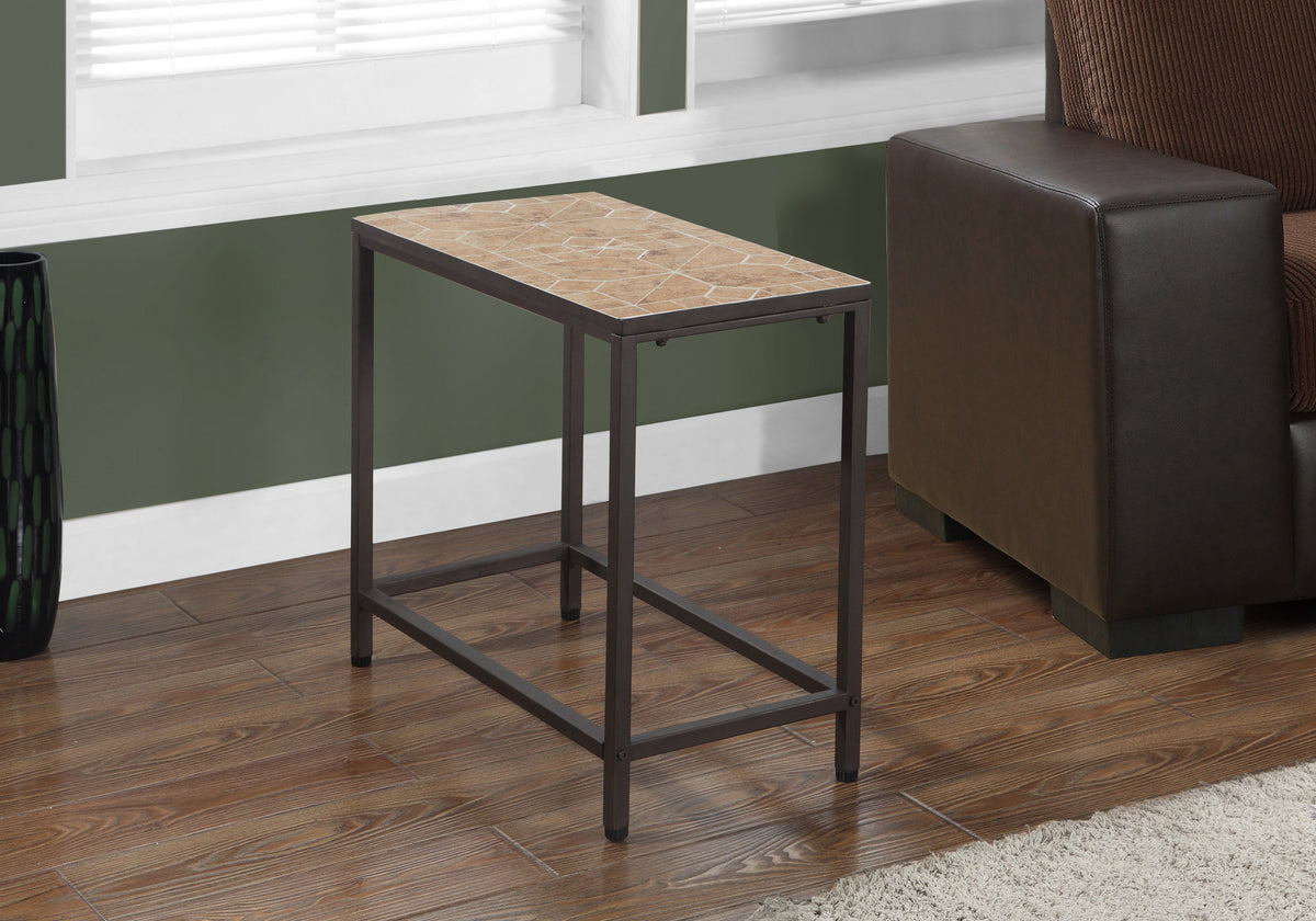 Accent Table Grey Blue Tile Top Hammered Silver-Accent Tables-DECOROLALA