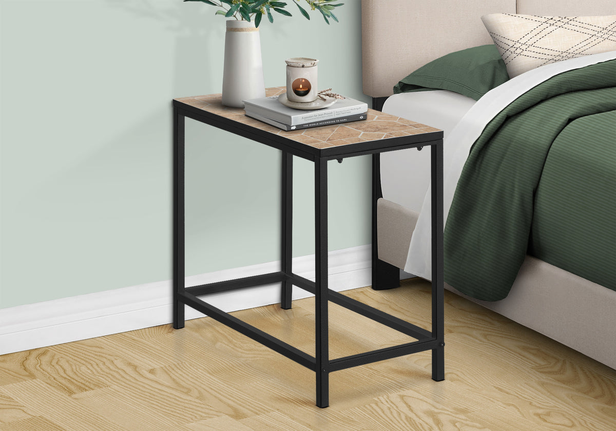 Accent Table Grey Blue Tile Top Hammered Silver-Accent Tables-DECOROLALA
