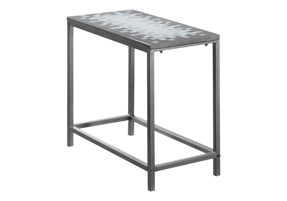 Accent Table Grey Blue Tile Top Hammered Silver-Accent Tables-DECOROLALA