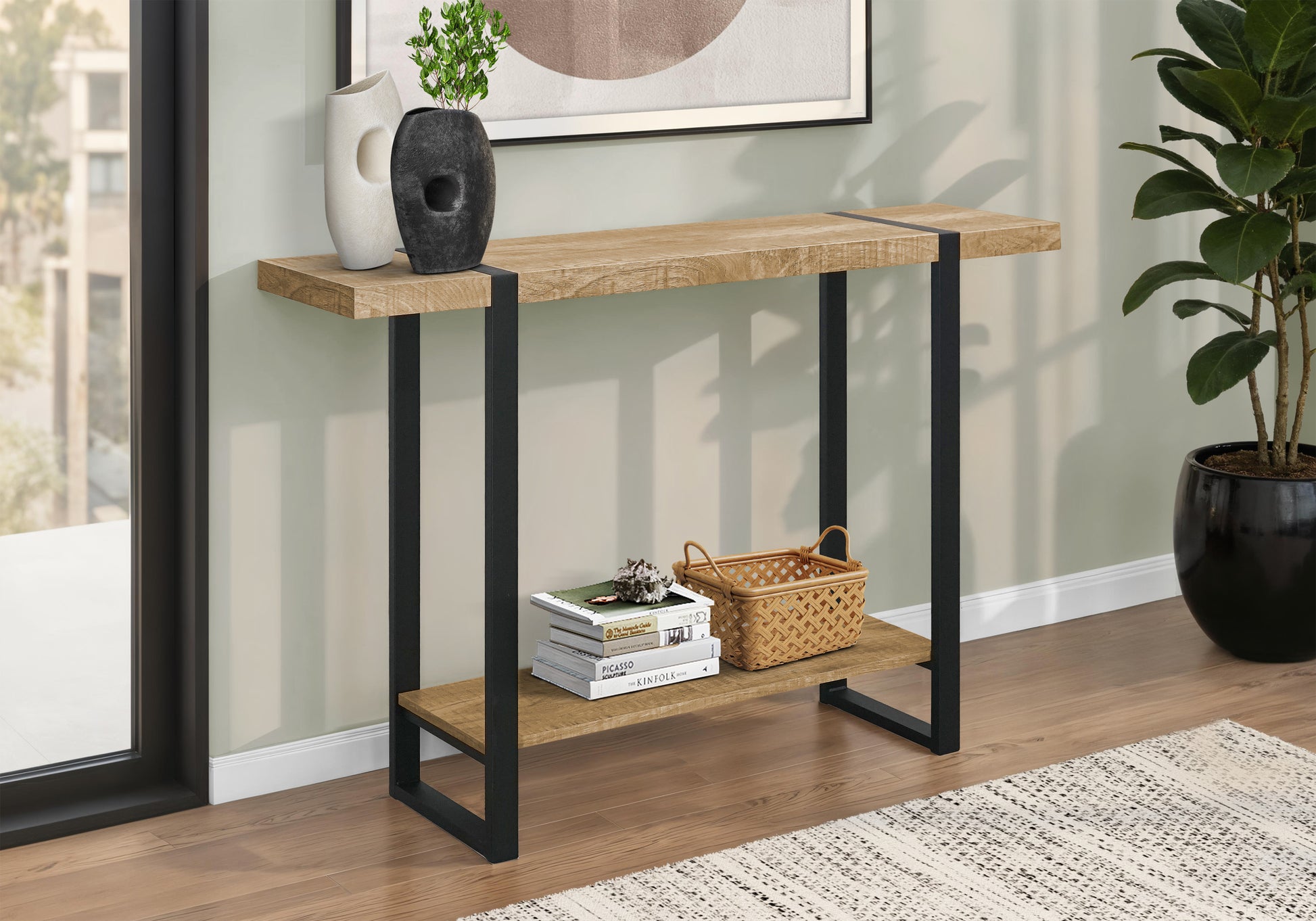 Accent Table Mango Wood Black Metal - Narrow Console-DECOROLALA