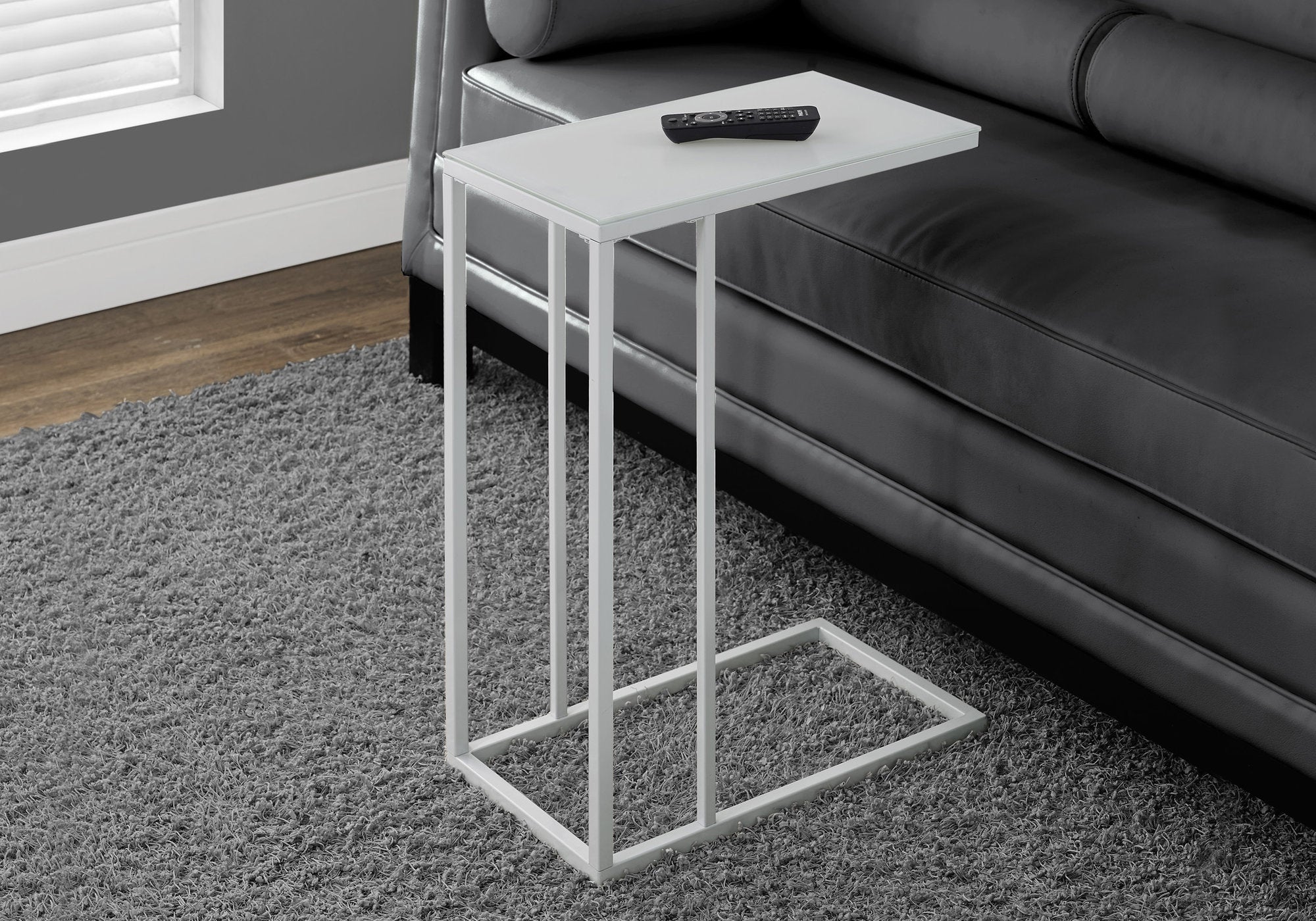 Accent Table - White Metal With Frosted Tempered Glass-Accent Table-DECOROLALA