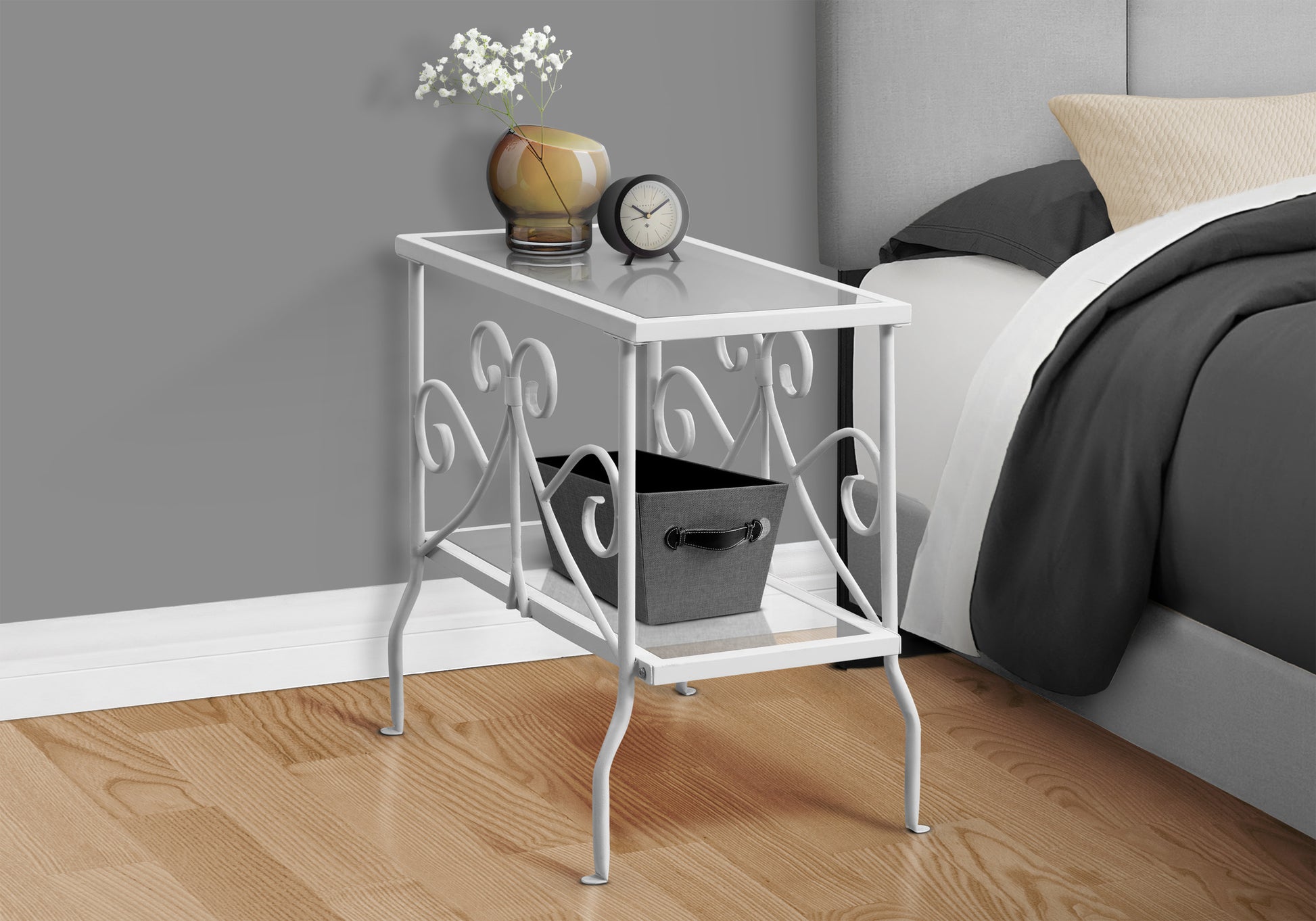 Accent Table - White Metal With Tempered Glass-Accent Table-DECOROLALA