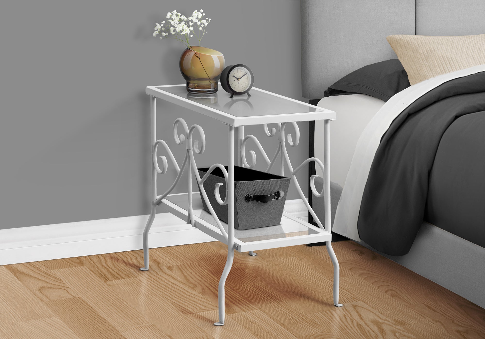 Accent Table - White Metal With Tempered Glass-Accent Table-DECOROLALA