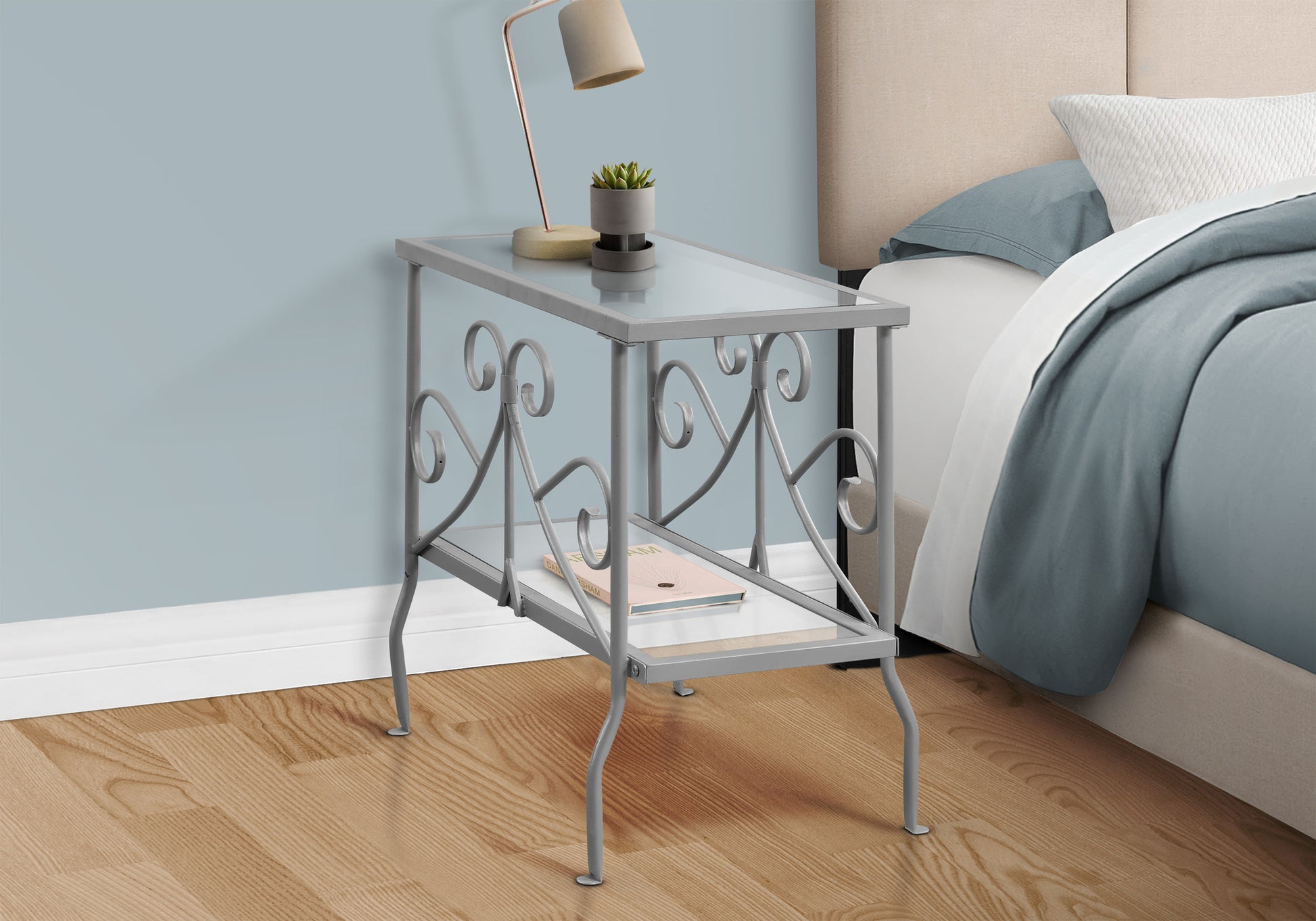 Accent Table - White Metal With Tempered Glass-Accent Table-DECOROLALA