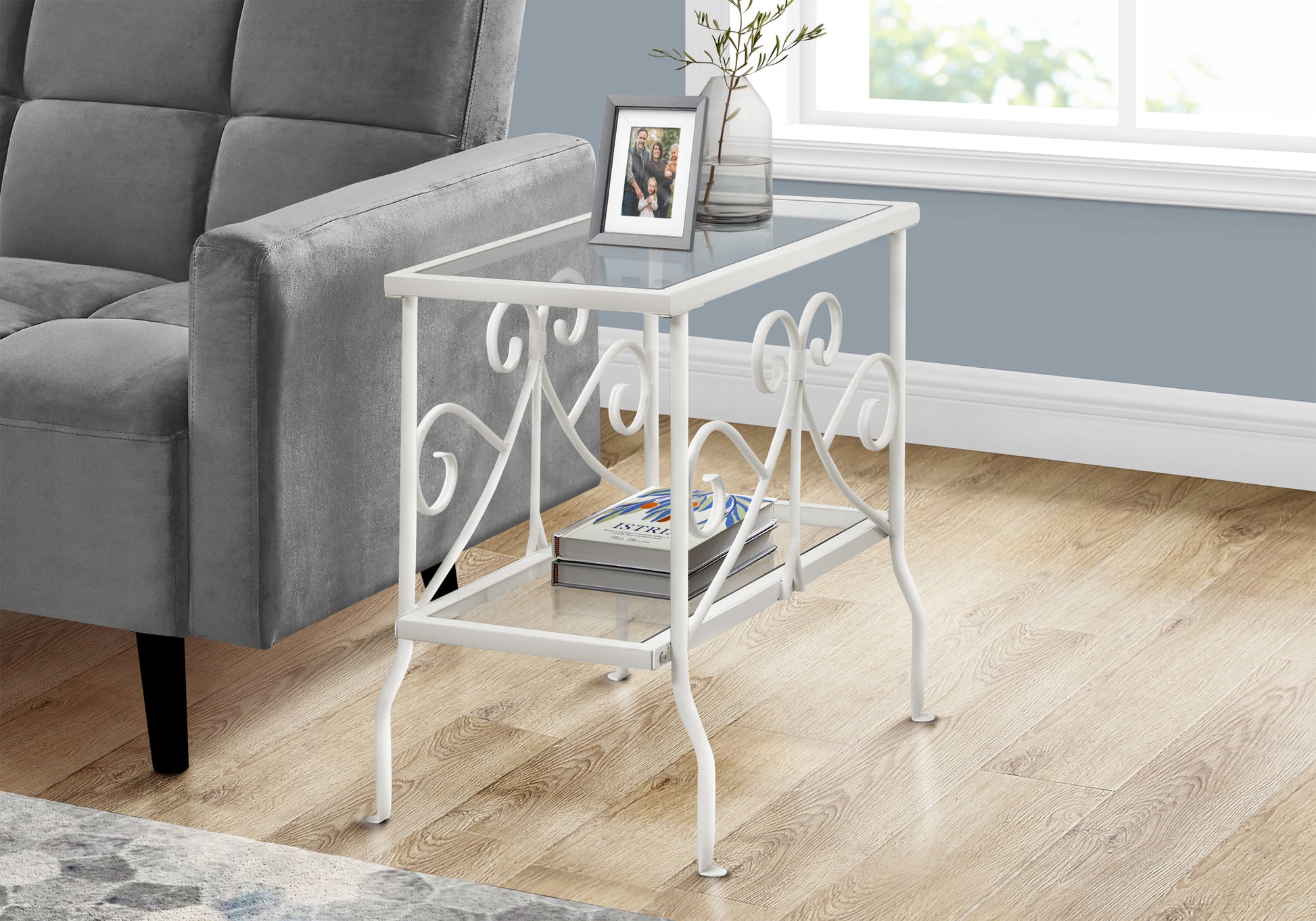 Accent Table - White Metal With Tempered Glass-Accent Table-DECOROLALA