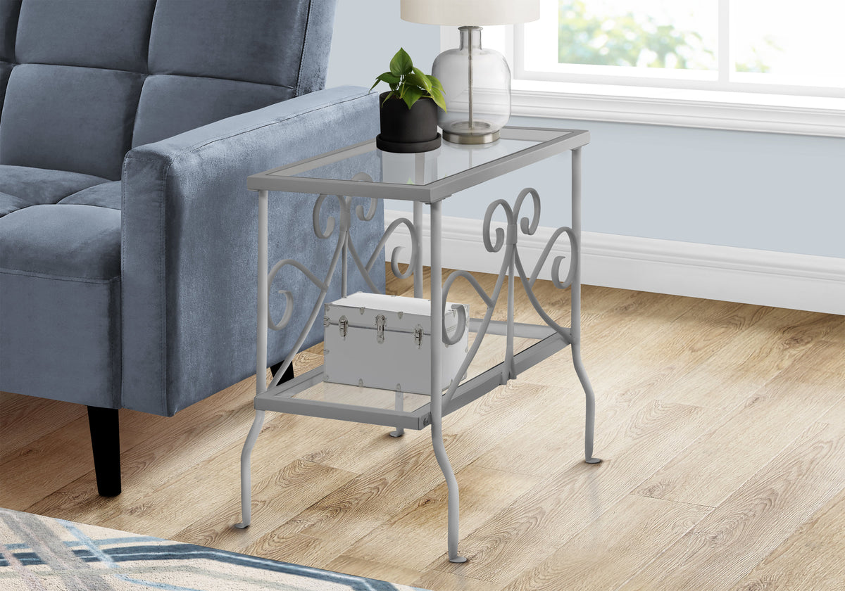 Accent Table - White Metal With Tempered Glass-Accent Tables-DECOROLALA
