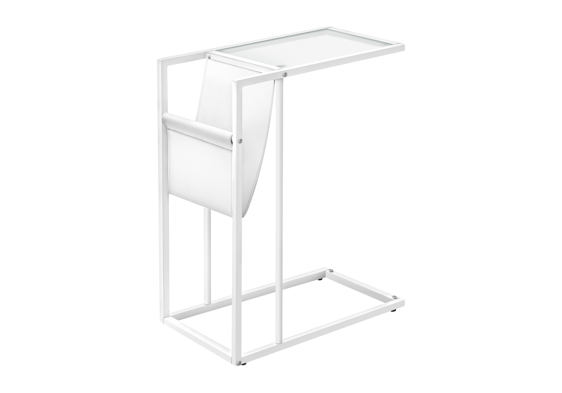 Accent Table White with Magazine Rack and Glass Top-Accent Table-DECOROLALA