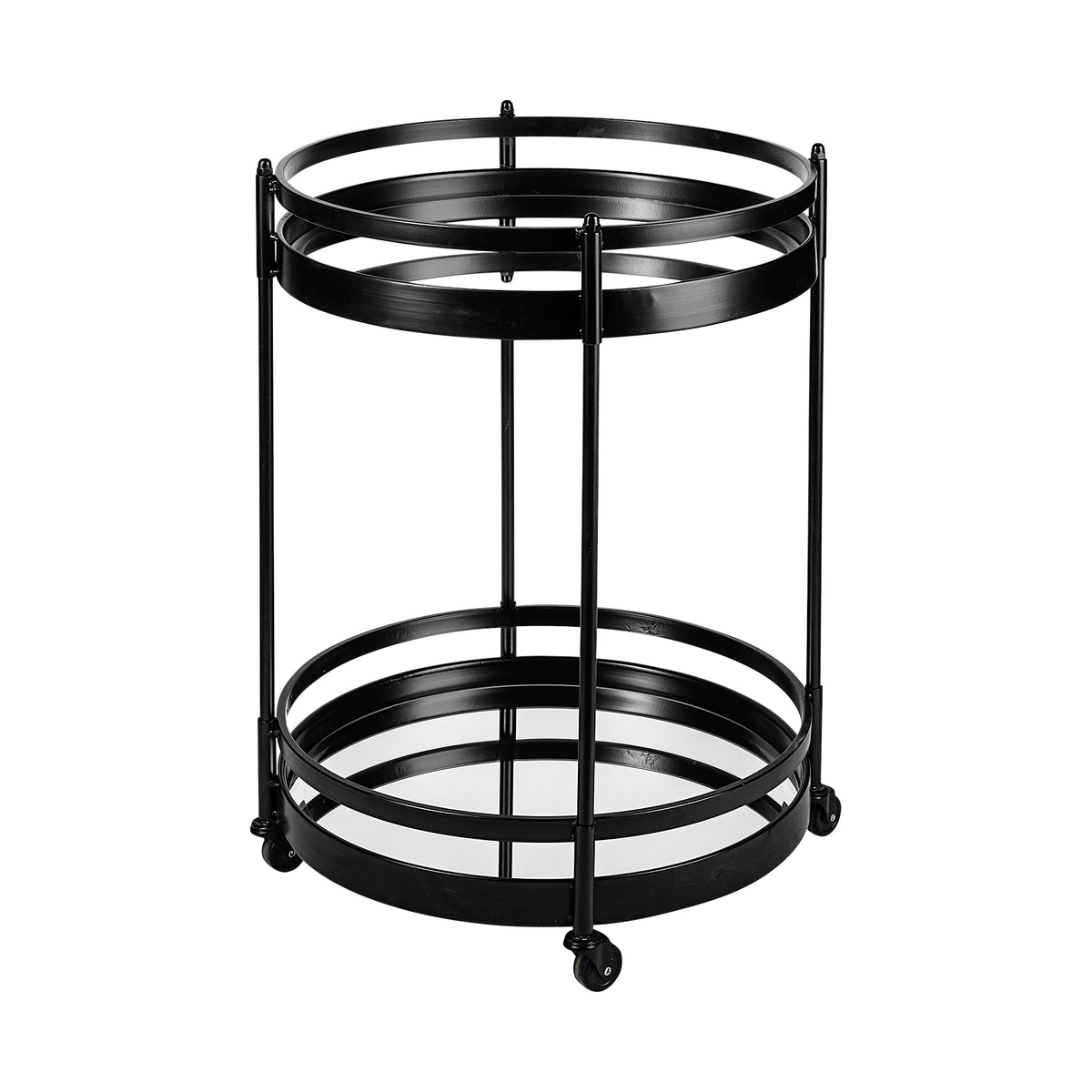 Ada Bar Cart - Black Metal Two-Tier Glass Shelves-Rolling Carts-DECOROLALA