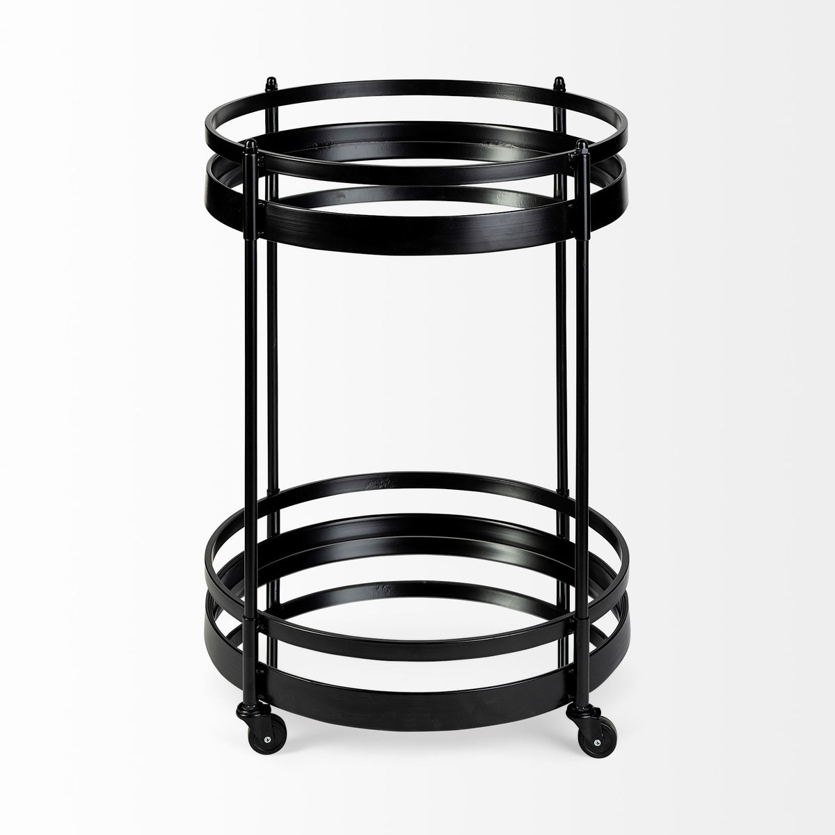 Ada Bar Cart - Black Metal Two-Tier Glass Shelves-Rolling Carts-DECOROLALA