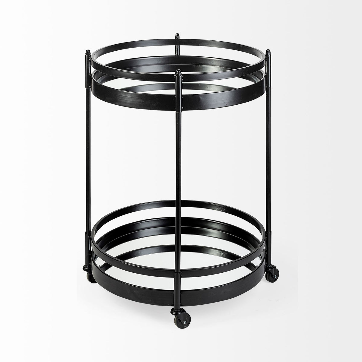 Ada Bar Cart - Black Metal Two-Tier Glass Shelves-Rolling Carts-DECOROLALA