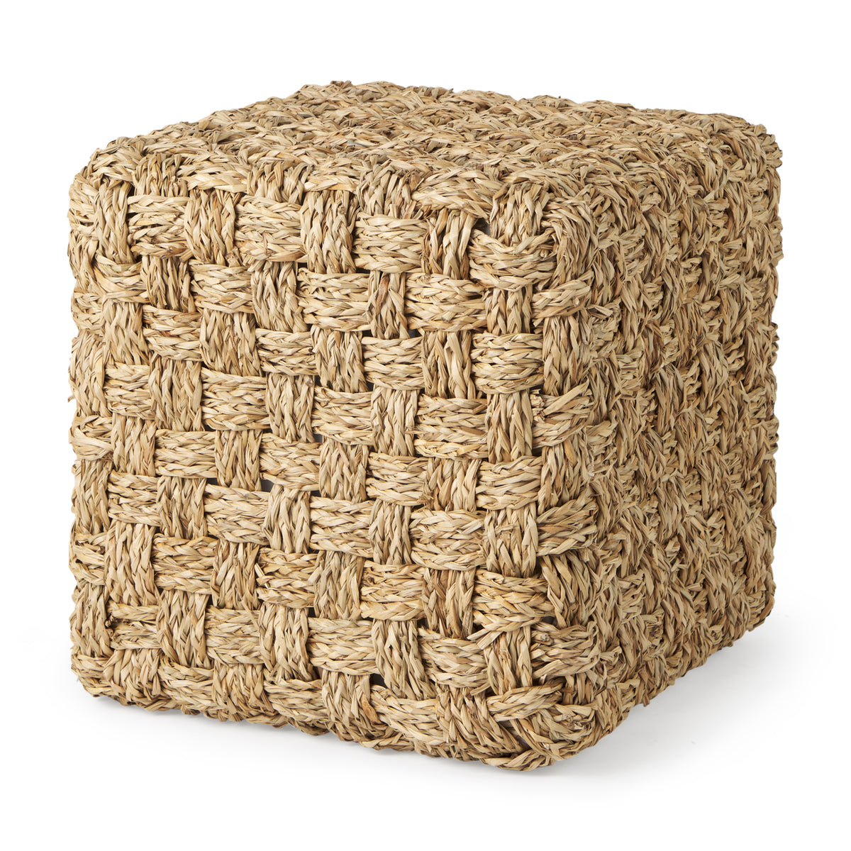 Adele 17.7L x 17.7W x 17.7H Medium Brown Seagrass Woven Square Pouf-Poufs-DECOROLALA