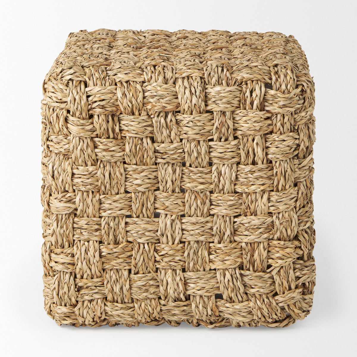 Adele 17.7L x 17.7W x 17.7H Medium Brown Seagrass Woven Square Pouf-Poufs-DECOROLALA