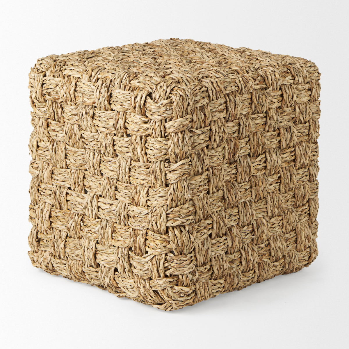 Adele 17.7L x 17.7W x 17.7H Medium Brown Seagrass Woven Square Pouf-Poufs-DECOROLALA