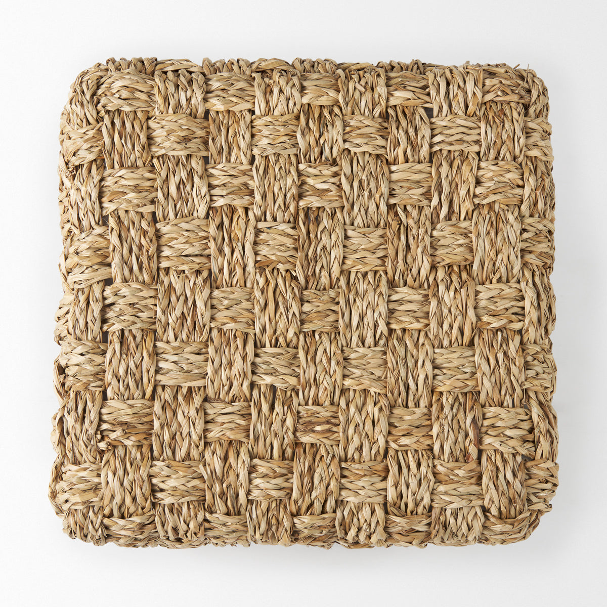 Adele 17.7L x 17.7W x 17.7H Medium Brown Seagrass Woven Square Pouf-Poufs-DECOROLALA