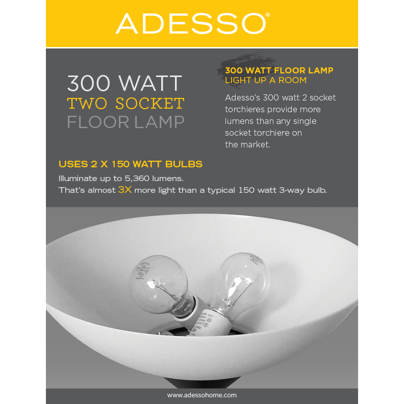 Adesso Metropolis 300W Floor Lamp - Brushed Steel-Lighting-DECOROLALA