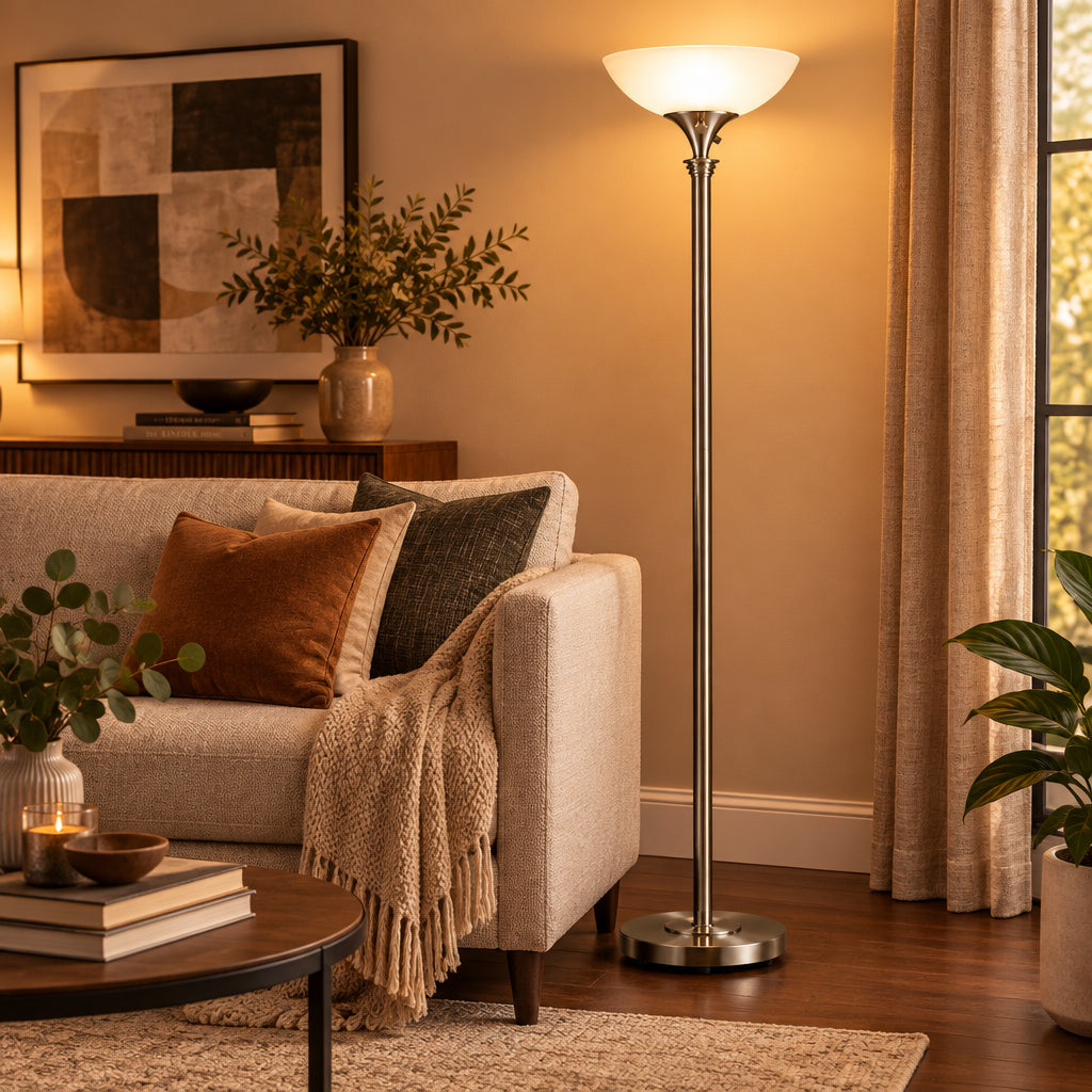Adesso Metropolis 300W Floor Lamp - Brushed Steel-Lighting-DECOROLALA