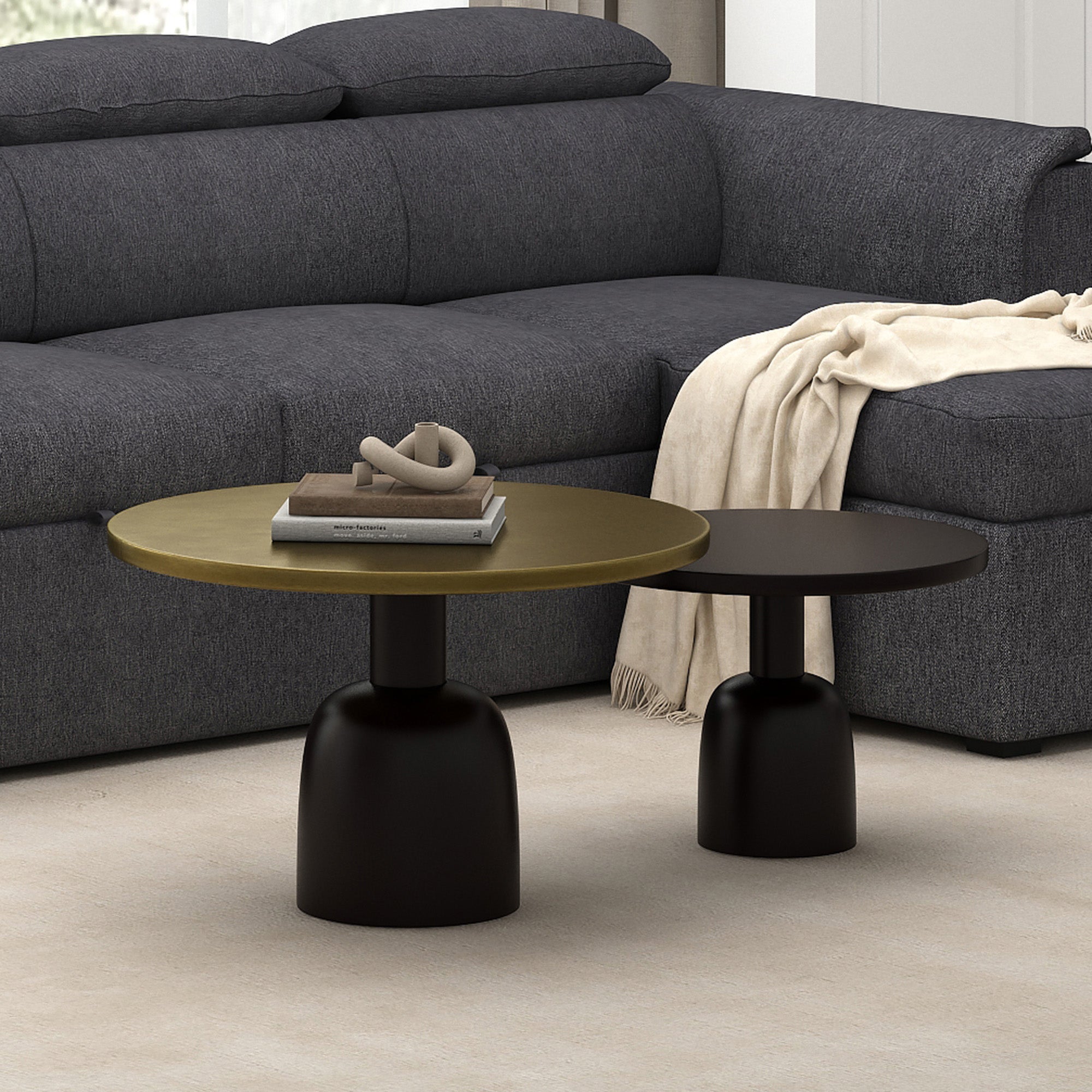 Adira 2-Piece Nesting Coffee Table Set - Antique Gold and Black-DECOROLALA