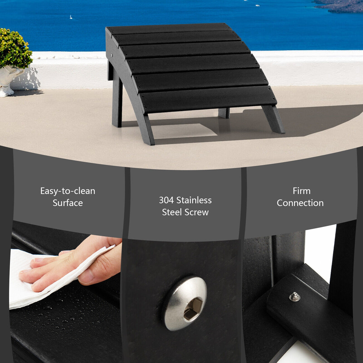 Adirondack Folding Ottoman with All Weather HDPE-Black-Adirondack Chairs-DECOROLALA