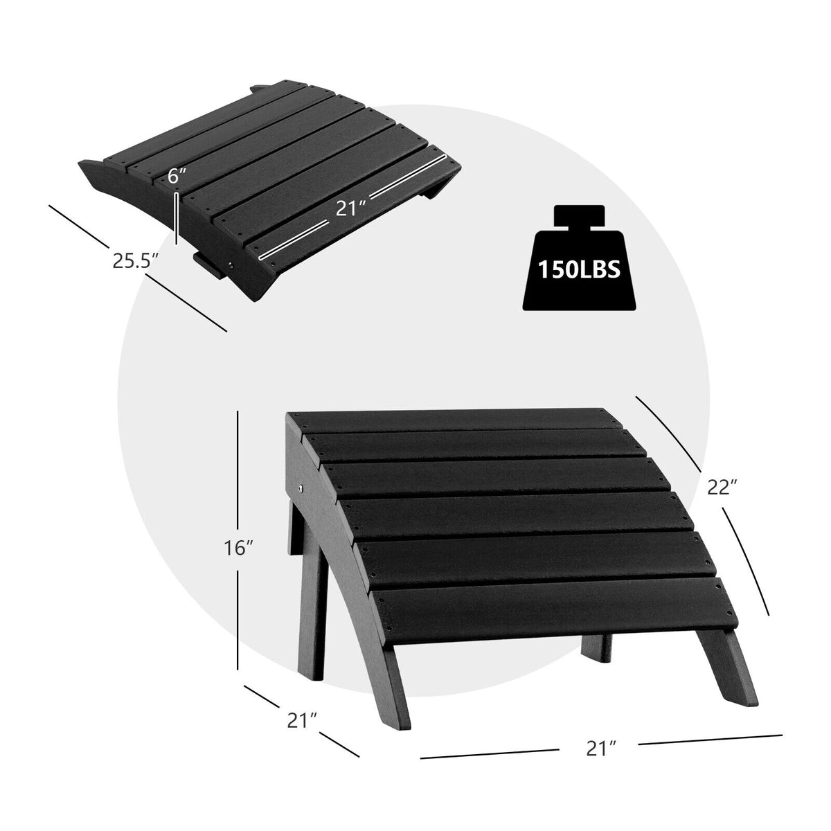 Adirondack Folding Ottoman with All Weather HDPE-Black-Adirondack Chairs-DECOROLALA