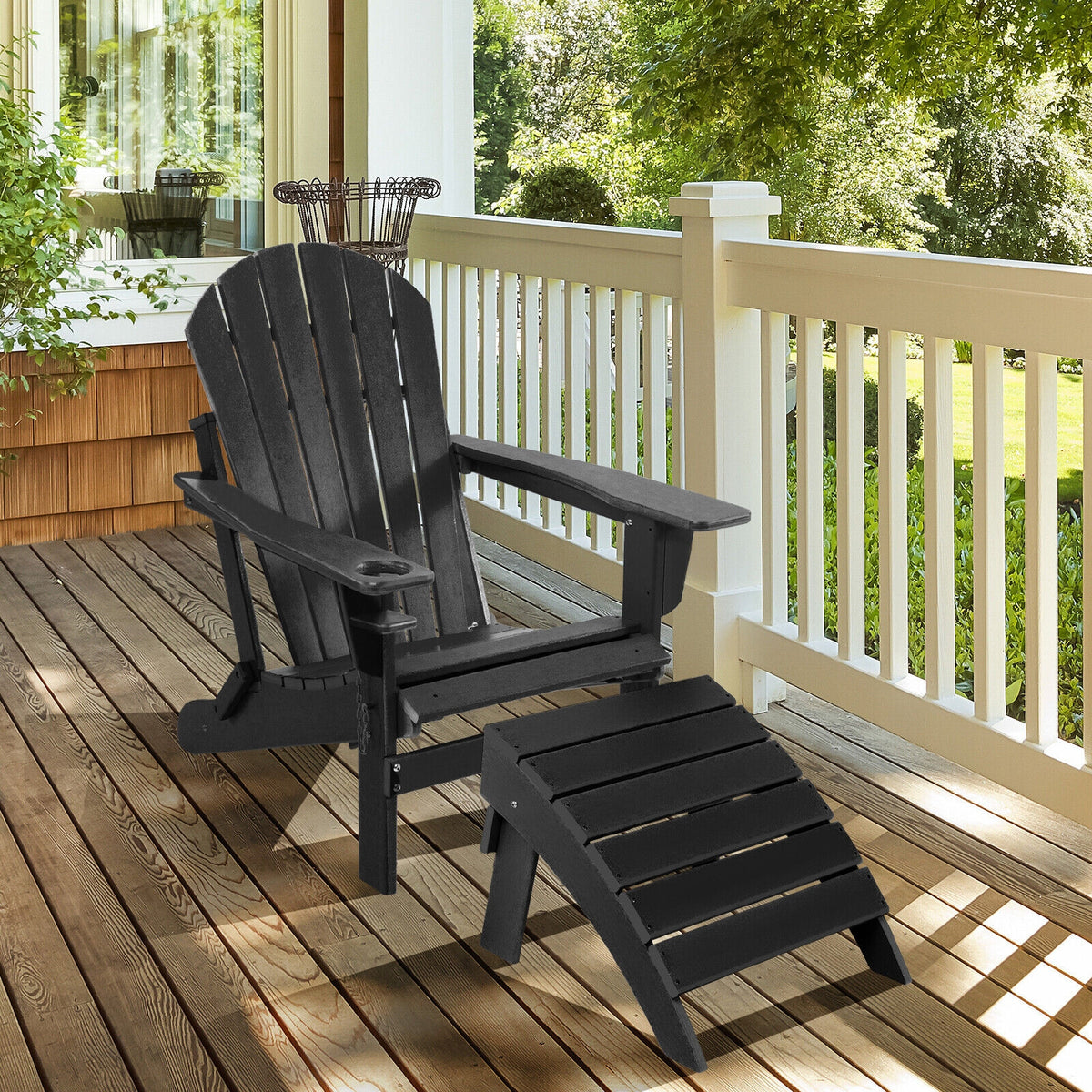 Adirondack Folding Ottoman with All Weather HDPE-Black-Adirondack Chairs-DECOROLALA